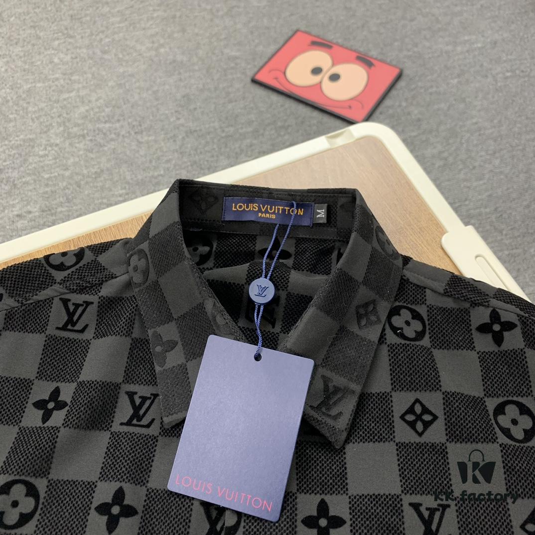 New Louis Vuitton 24SS Flocked Letter All-Over Mosaic Check Jacquard Shirt Jacket Unisex