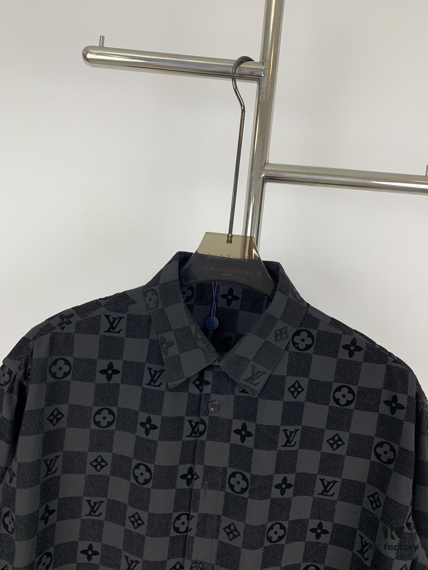 New Louis Vuitton 24SS Flocked Letter All-Over Mosaic Check Jacquard Shirt Jacket Unisex