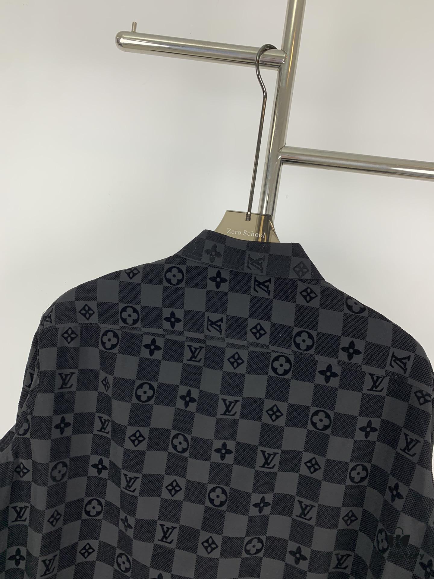 New Louis Vuitton 24SS Flocked Letter All-Over Mosaic Check Jacquard Shirt Jacket Unisex