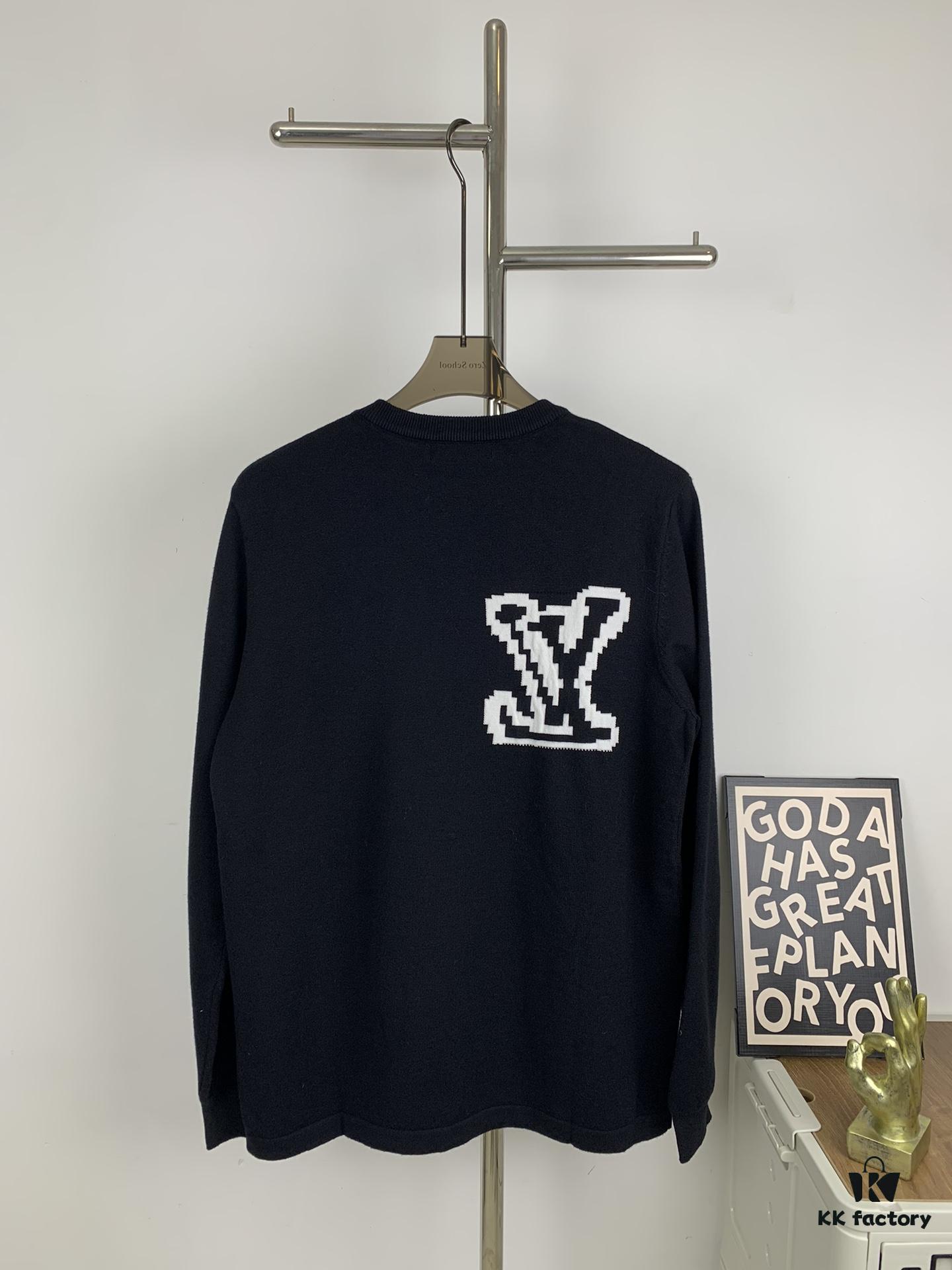 New LV Louis Vuitton White Knitted Logo Crewneck Sweater Unisex