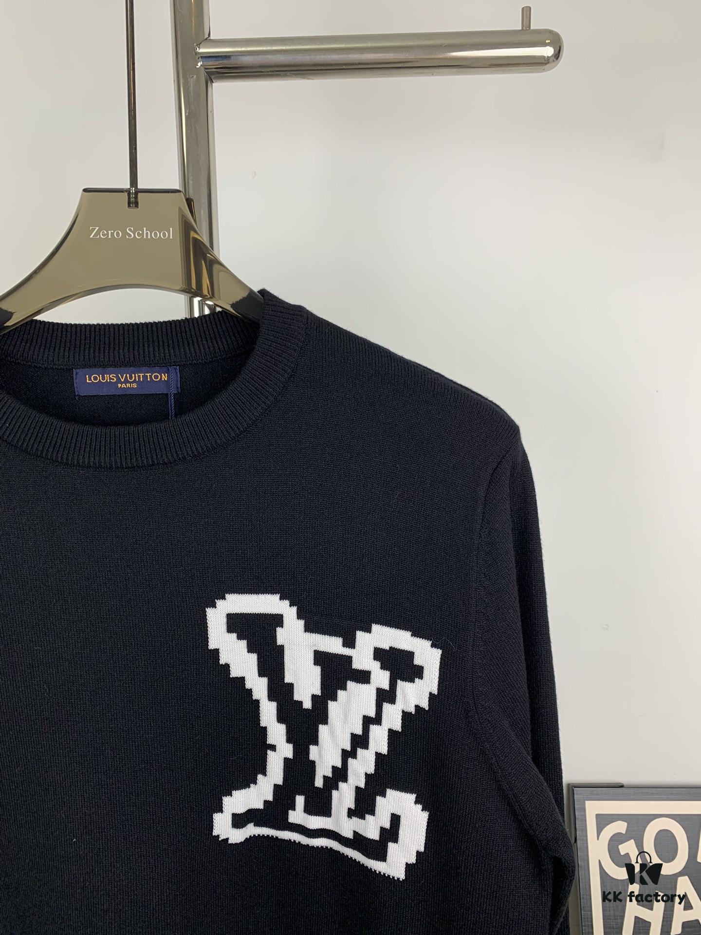 New LV Louis Vuitton White Knitted Logo Crewneck Sweater Unisex