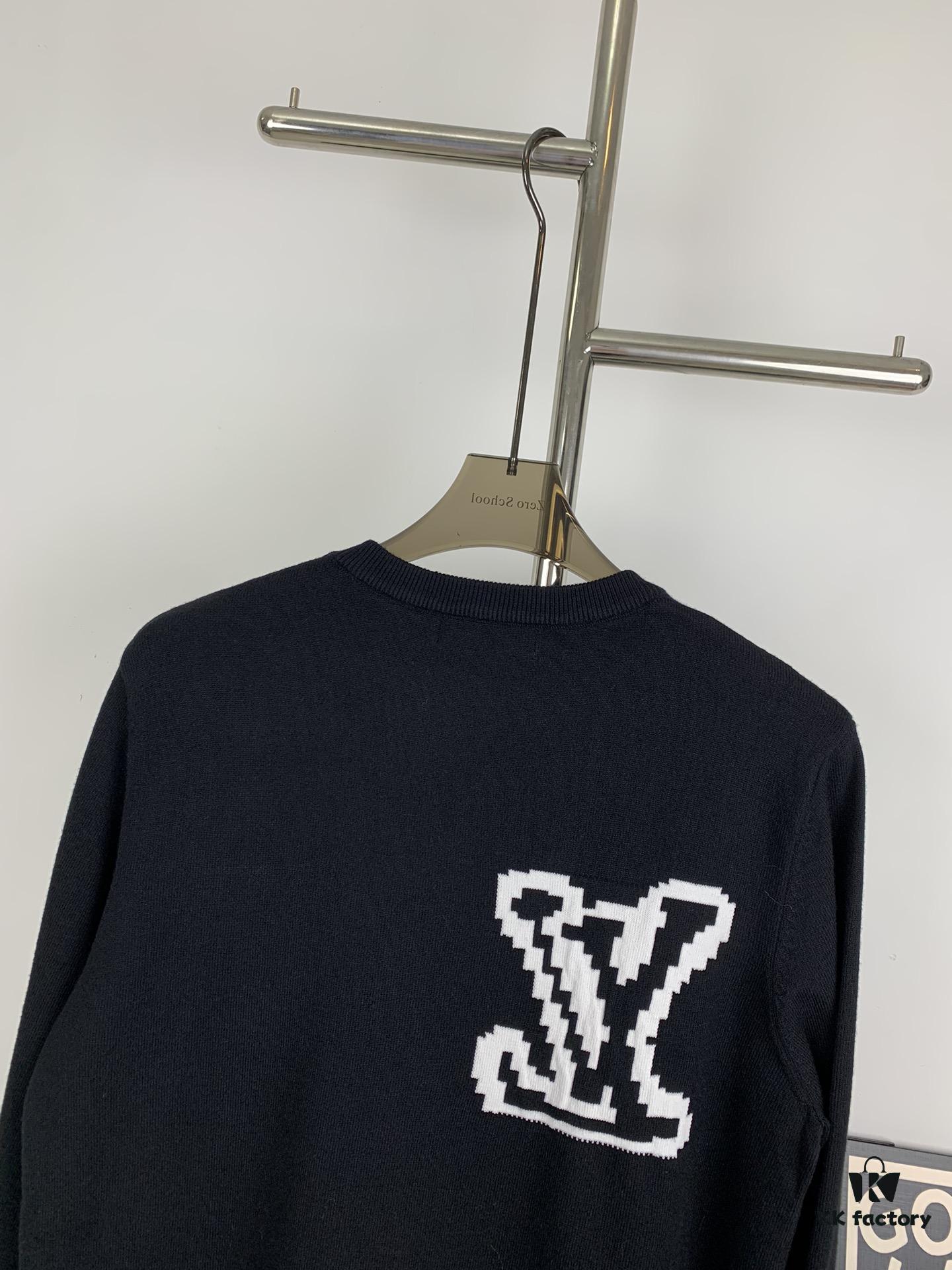 New LV Louis Vuitton White Knitted Logo Crewneck Sweater Unisex