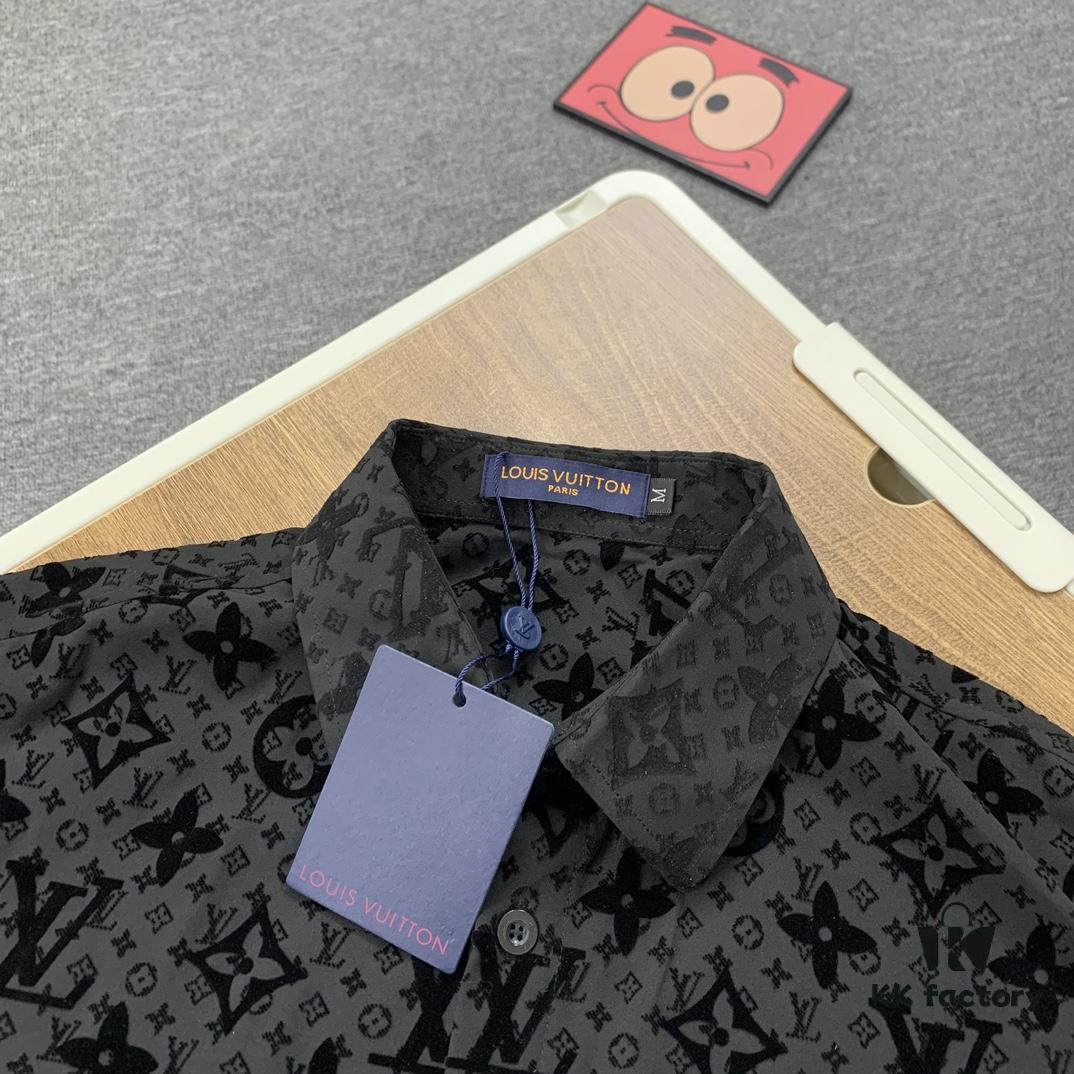 New Louis Vuitton 24SS Flocked Full-Print Checkered Jacquard Shirt Jacket Unisex