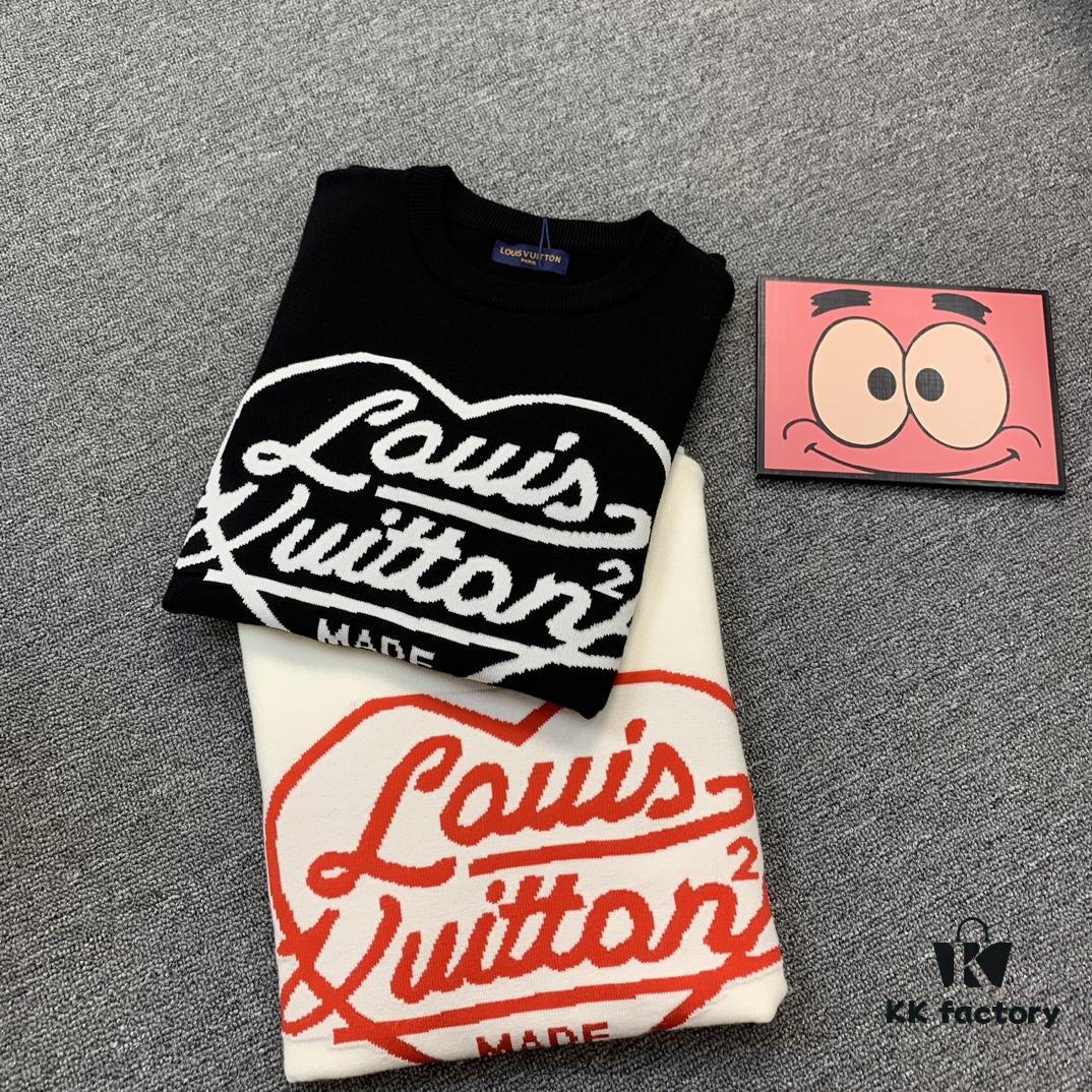 New LV Navy Blue Love Sweater with 15% Wool, Soft and Comfortable for Direct Wear! Premium High-End Version! Excellent Warmth and Quality!