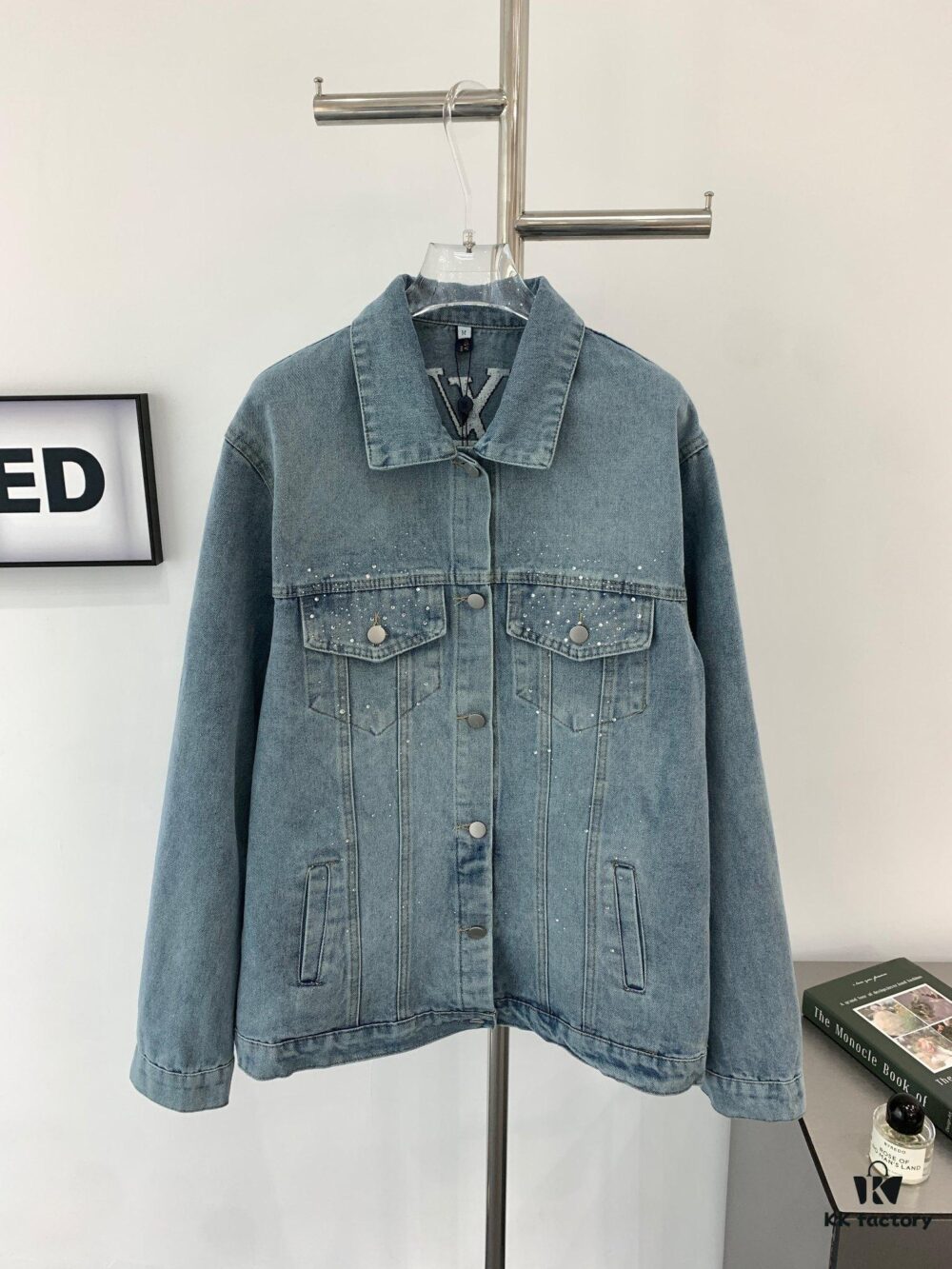 New Louis Vuitton LV FW Starry Sky Rhinestone Embroidered Distressed Denim Jacket for Men and Women