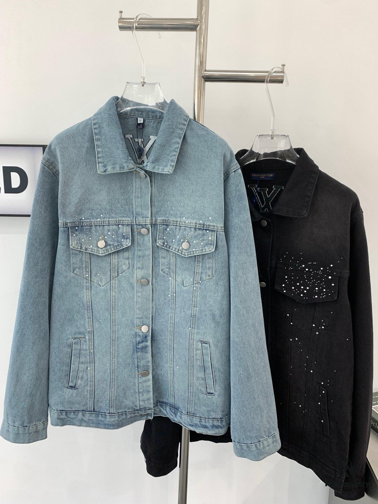 New Louis Vuitton LV FW Starry Sky Rhinestone Embroidered Distressed Denim Jacket for Men and Women