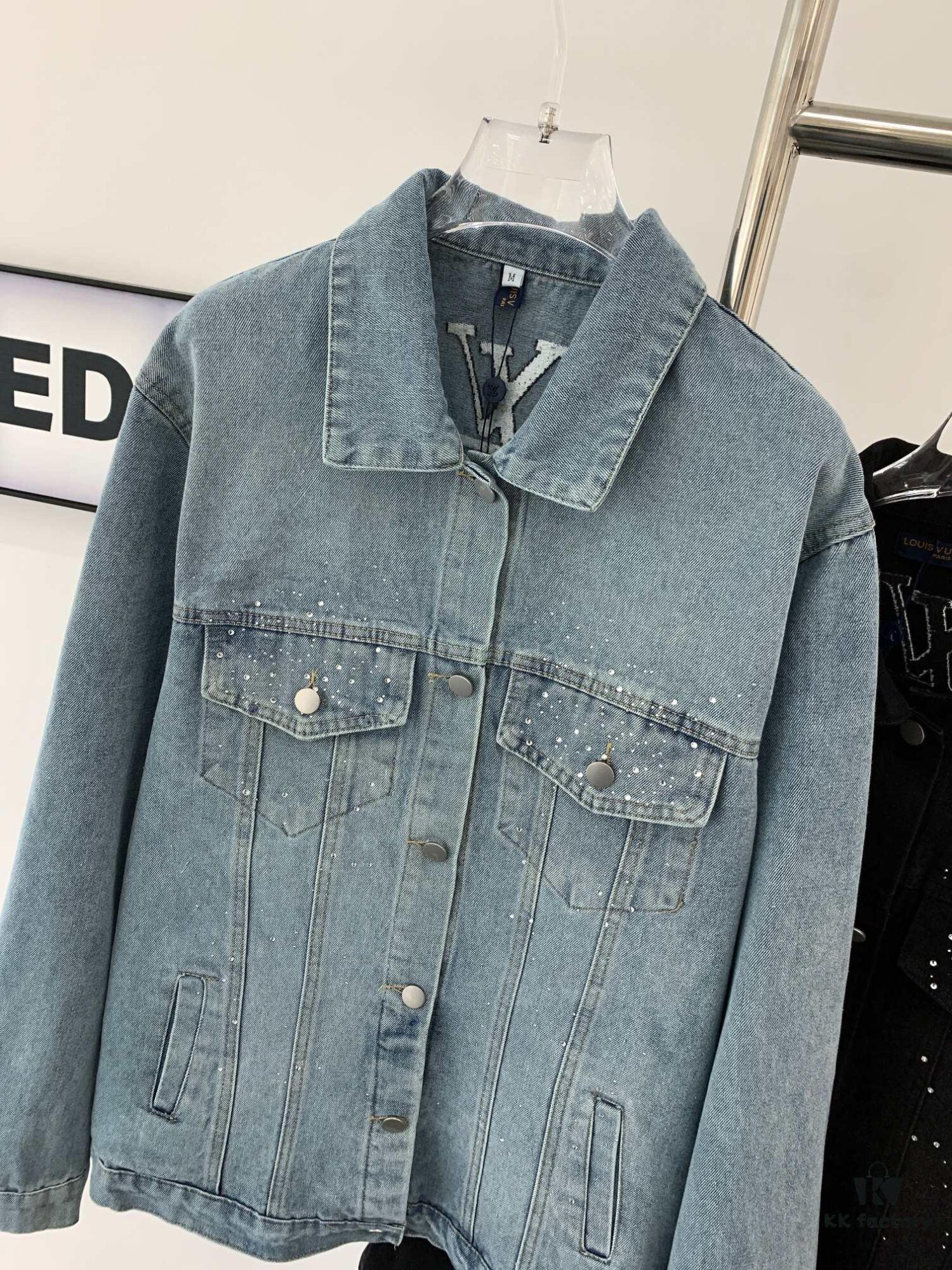 New Louis Vuitton LV FW Starry Sky Rhinestone Embroidered Distressed Denim Jacket for Men and Women