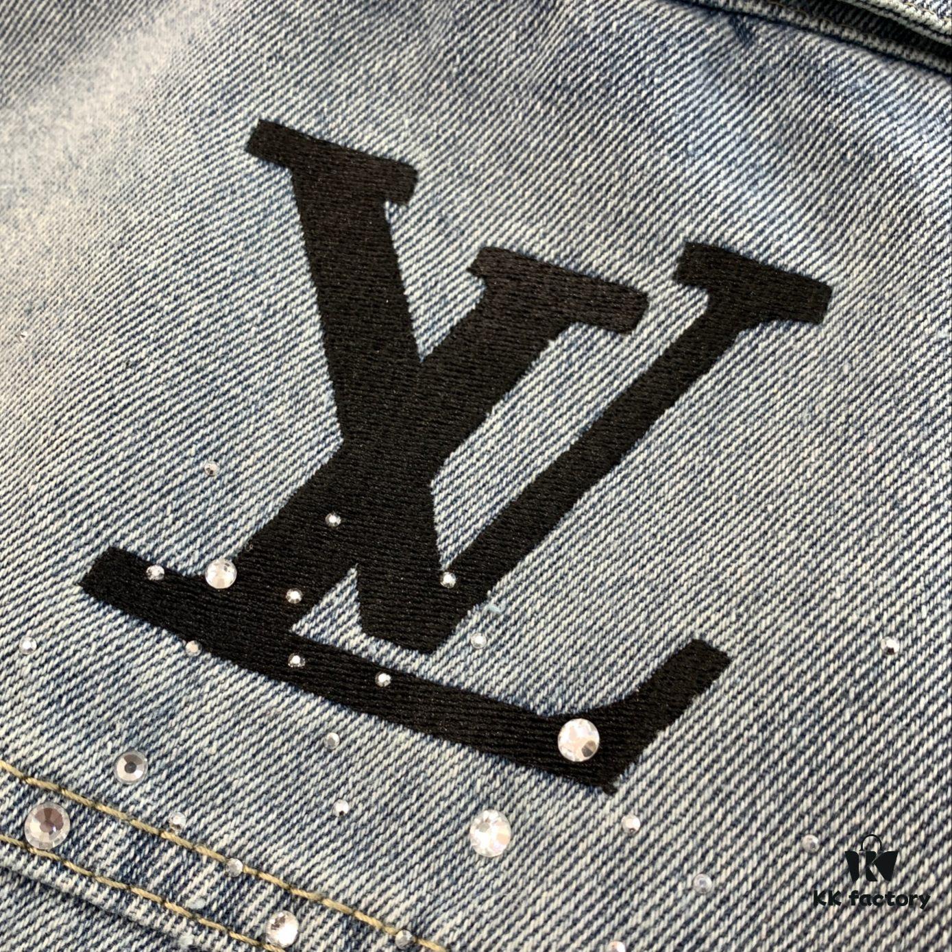 New Louis Vuitton LV FW Starry Sky Rhinestone Embroidered Distressed Denim Jacket for Men and Women
