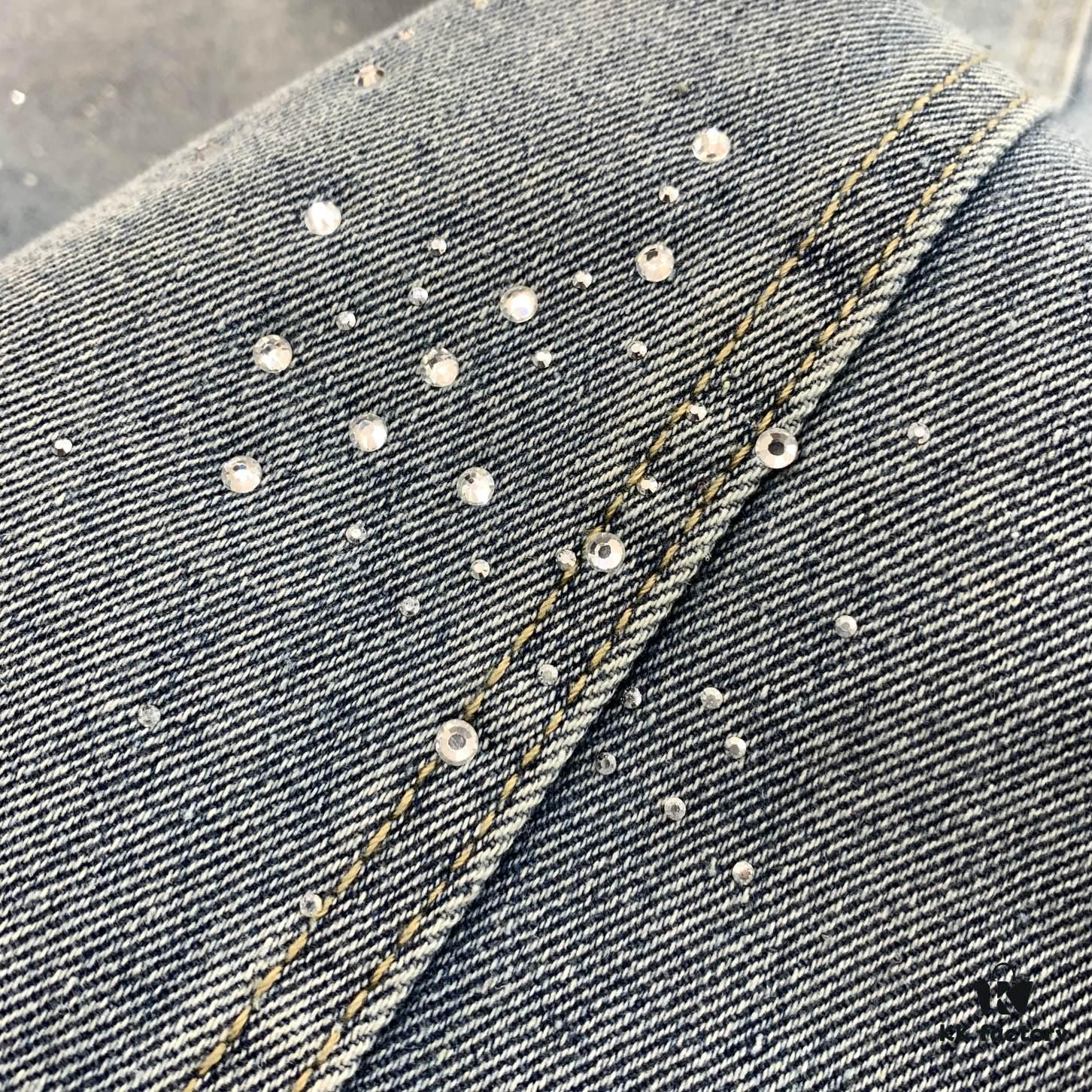 New Louis Vuitton LV FW Starry Sky Rhinestone Embroidered Distressed Denim Jacket for Men and Women