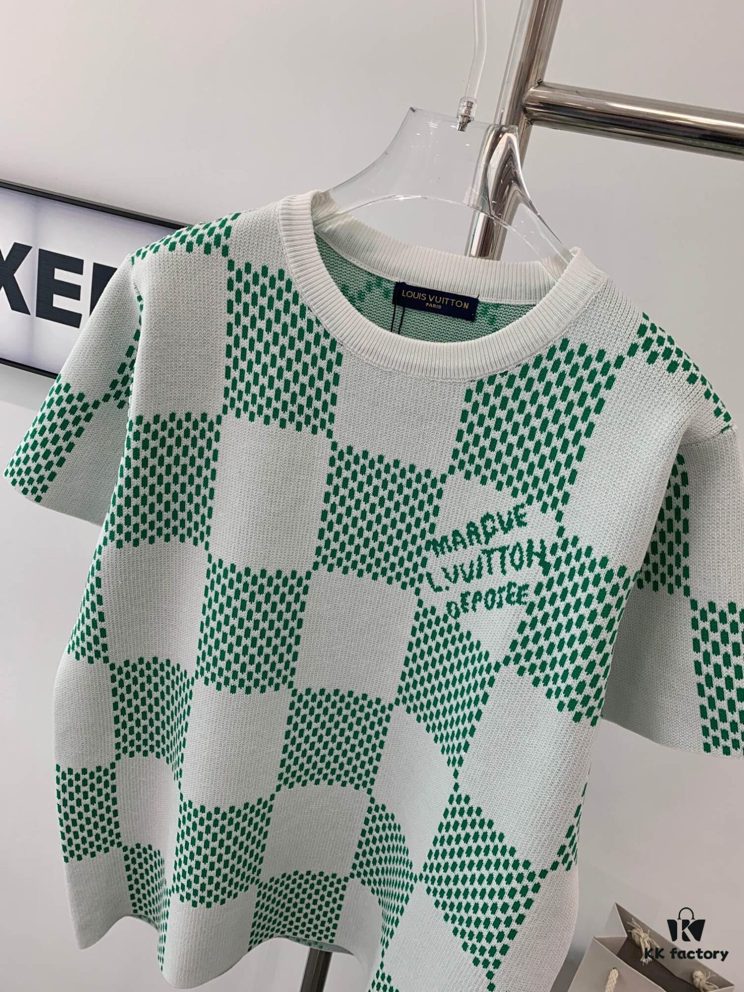 New Louis Vuitton Plaid Green Checkerboard Short Sleeve Unisex T-Shirt