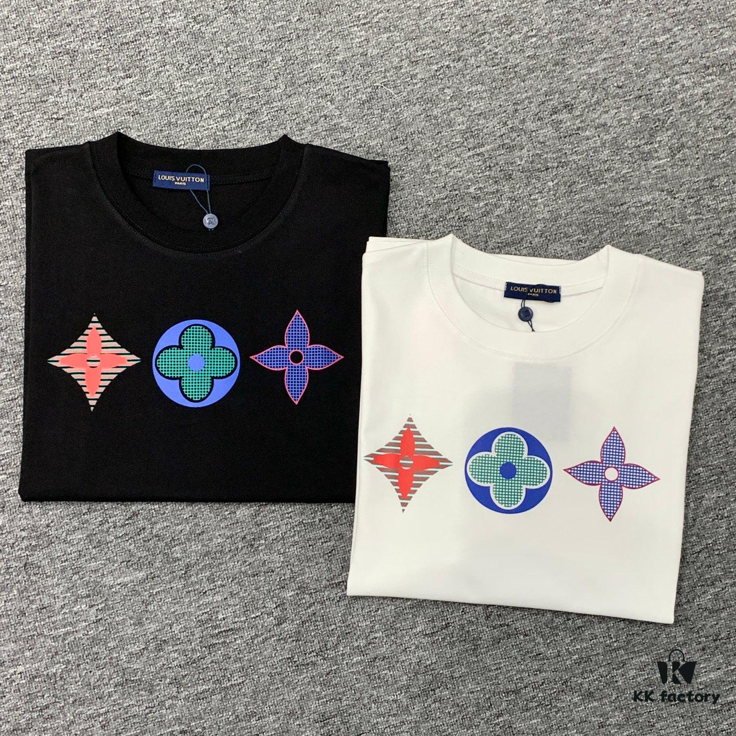 New Arrival LOUIS VUITTON LV Chest Tricolor Flower Logo Printed Short Sleeve T-Shirt
