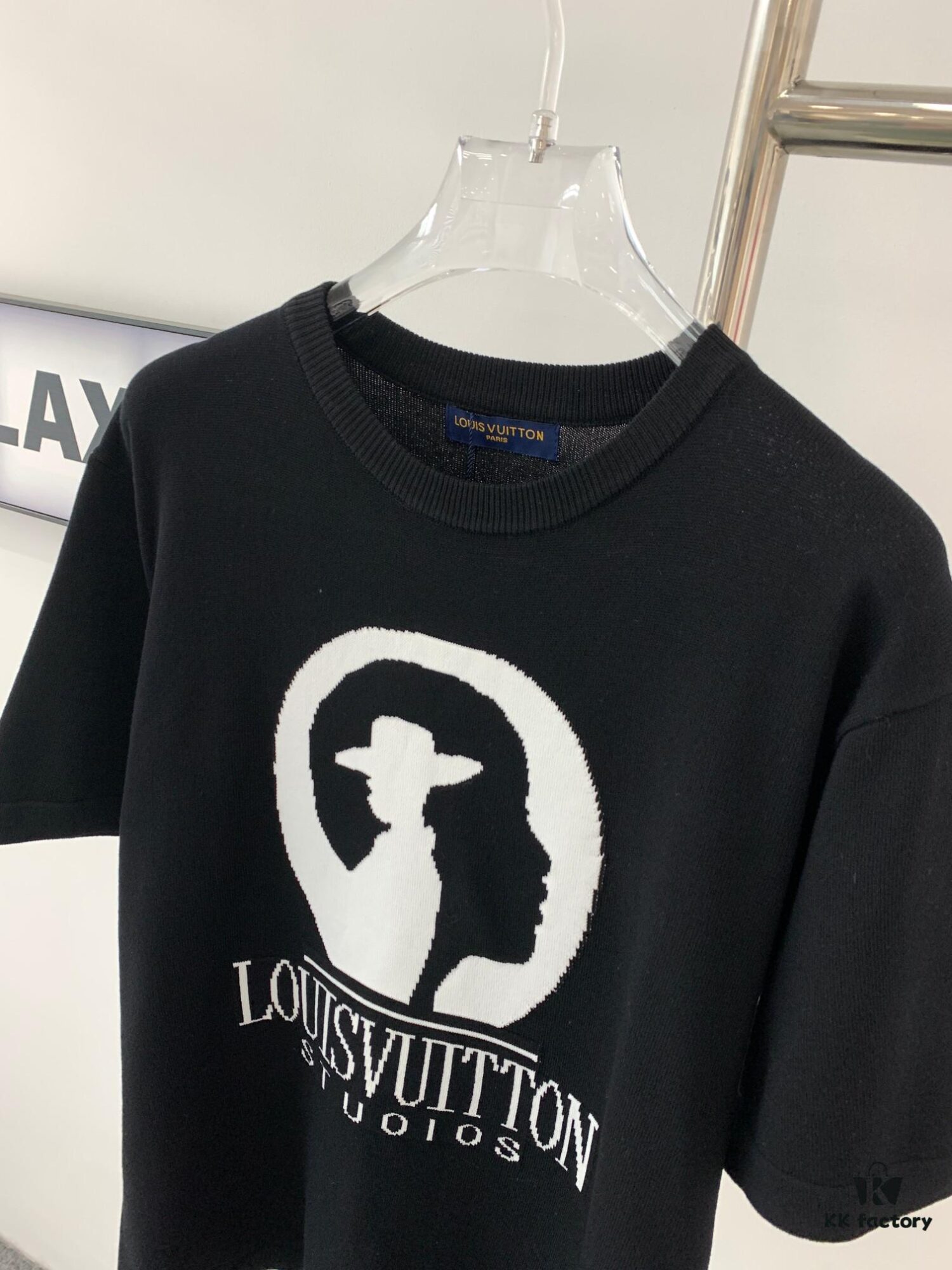 New Louis Vuitton Unisex Black and White Portrait Knit Short Sleeve T-Shirt