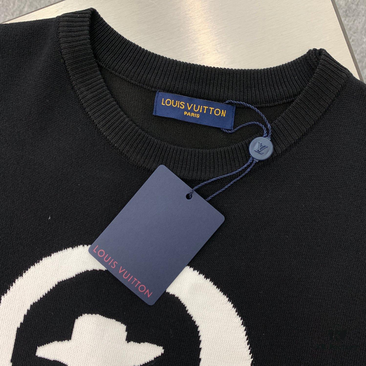 New Louis Vuitton Unisex Black and White Portrait Knit Short Sleeve T-Shirt