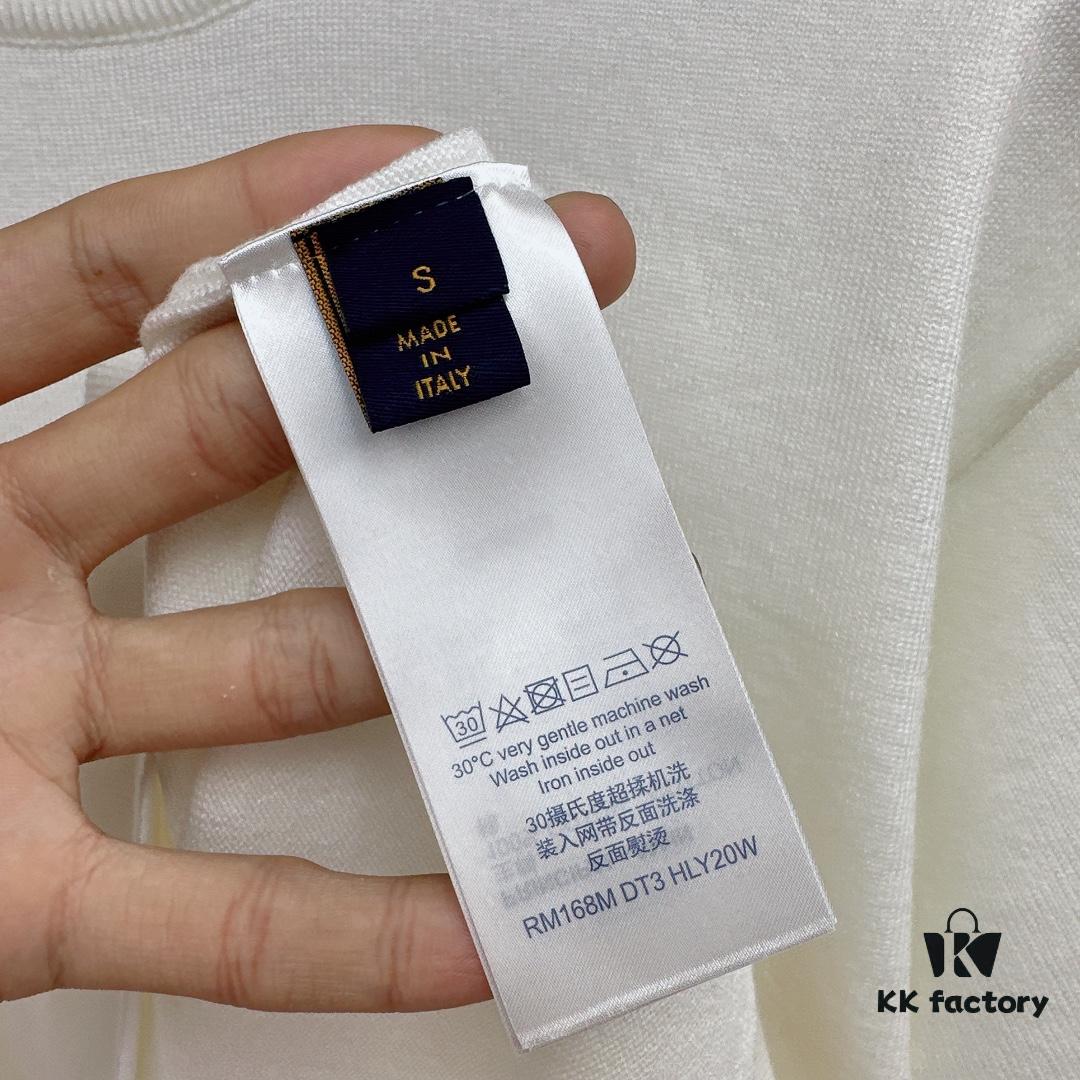 LV Louis Vuitton Embossed Leather Patch Knitted Short-Sleeve T-Shirt