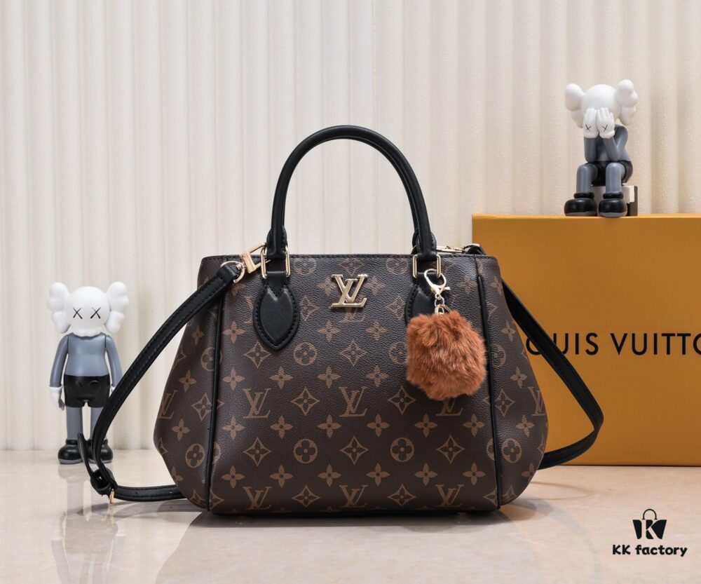 Exclusive Real Shot - Upgraded Version ‼️ LV Monogram with Leather Trim Handheld, Shoulder & Crossbody Bag Model 58188 with Long Strap, 2022 New Fashion Women's Bag, Monogram Genuine Leather Strap Tote, Large Capacity [Strong], Size 33-22-16cm