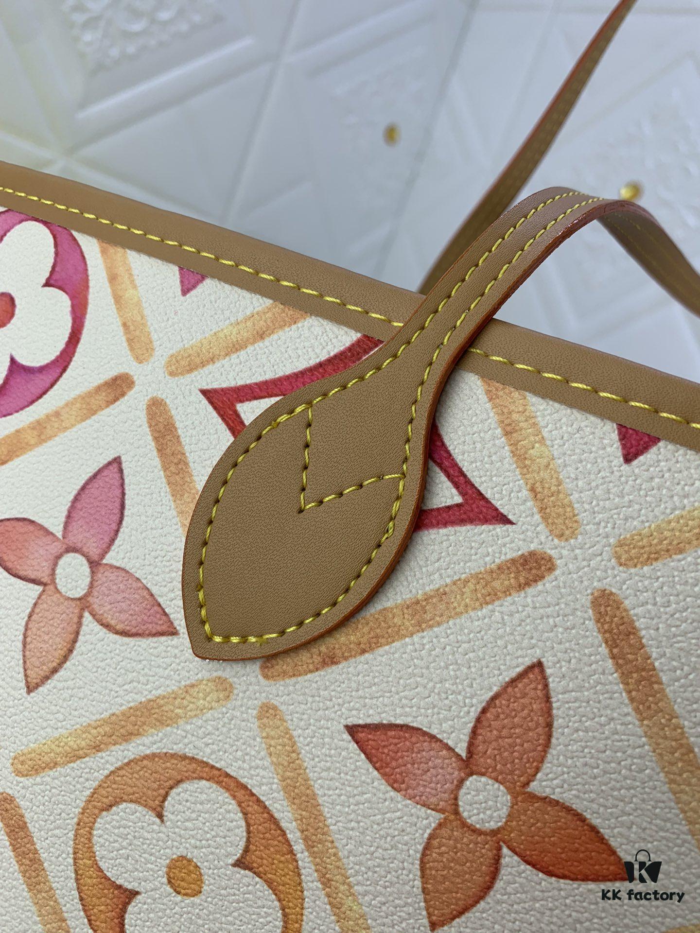 Upgraded Original M25317 M11263 M40995 This Medium Neverfull Tote Bag Features a Monogram Tiles Canvas Construction with Leather Trims Defining the Top and Handles