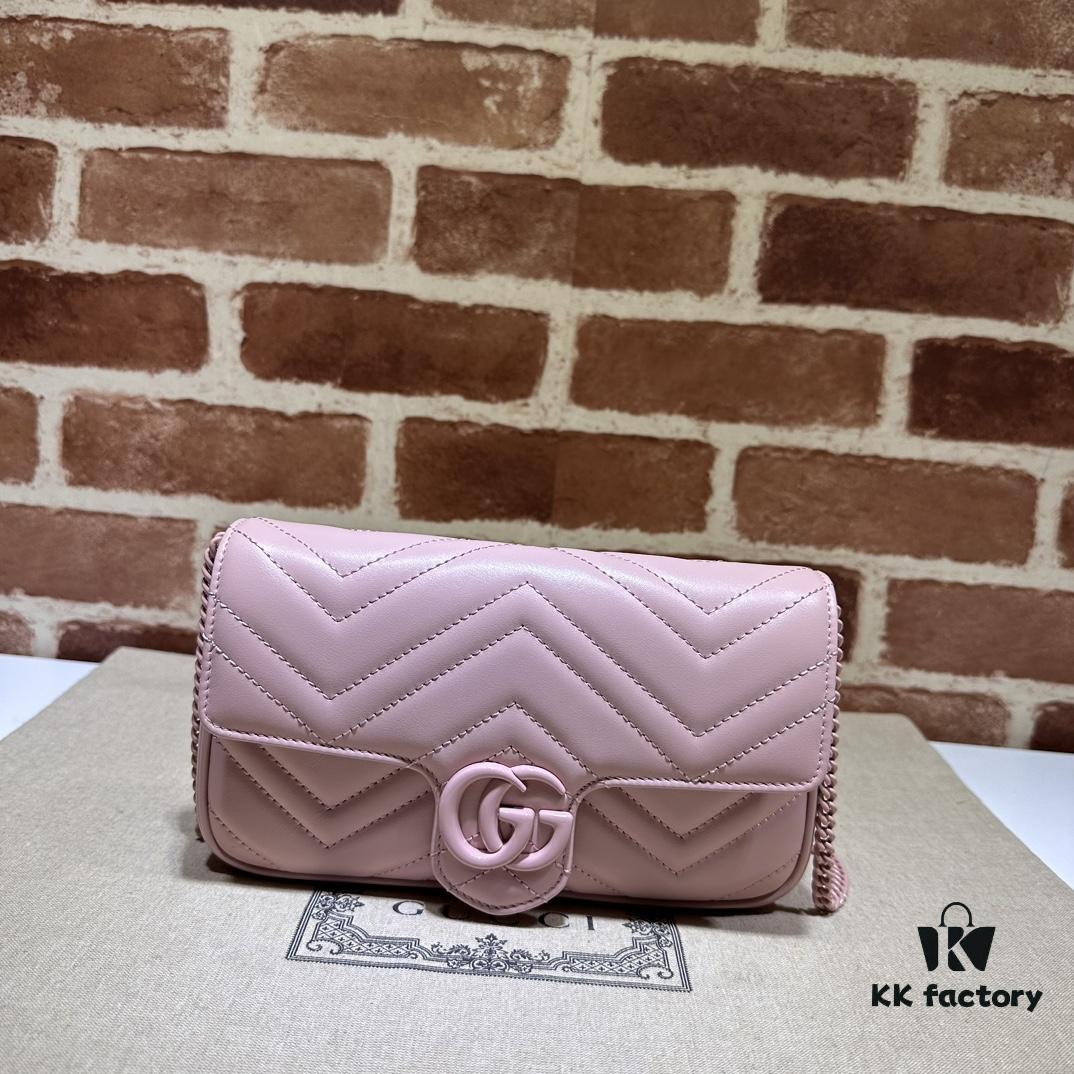 GUCCI New Arrival Cabinet Quality, Top Original Single Item, Real Photos. Model No. 751526 Pink with White, Size 21×12×5 cm (W×H×D), In Stock Ready to Ship