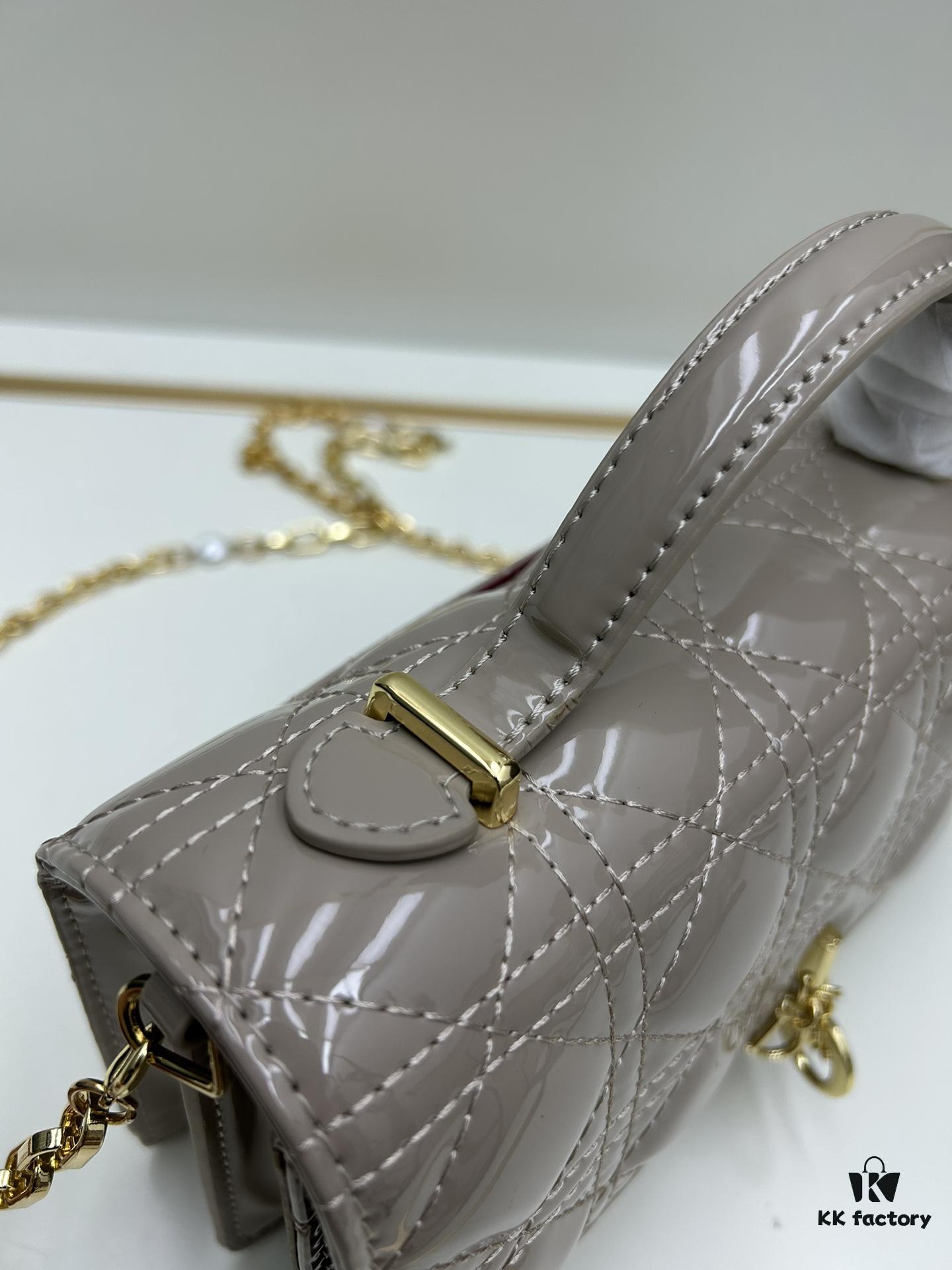 Lacquered Leather Lady Dior Pearl Clutch with Box