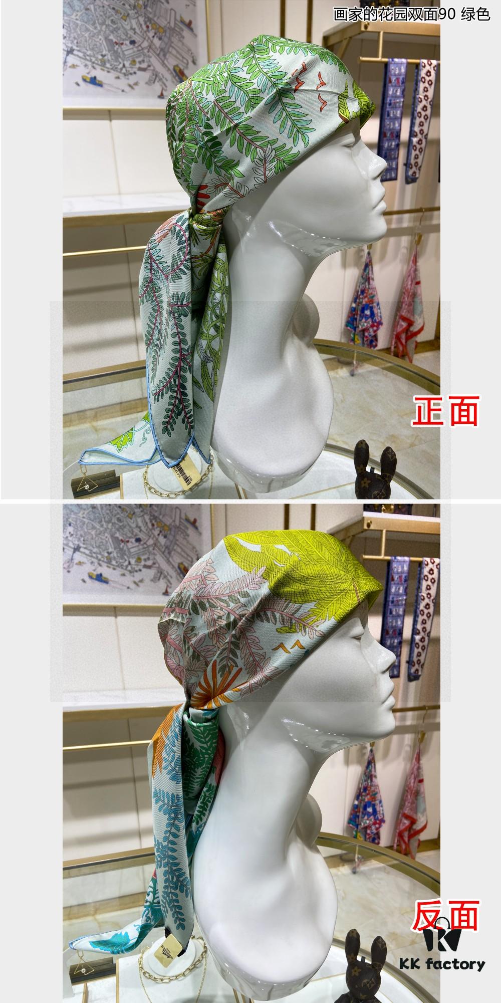 Luxury Custom 'Artist's Garden Double-Sided 90' Silk Scarf, 100% Premium 18 Momme Double-Faced Twill Silk, 90cm x 90cm