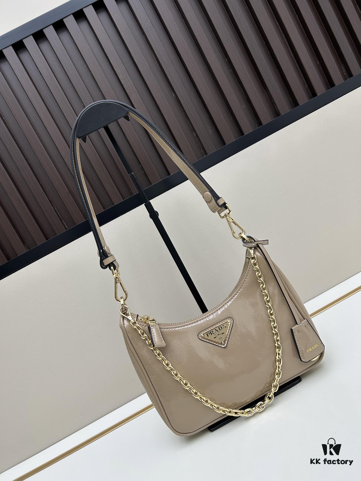 PRADA Re-Edition NaplaK Women's Shoulder or Crossbody Bag in Enamel-Finished Calfskin with Box 🎁