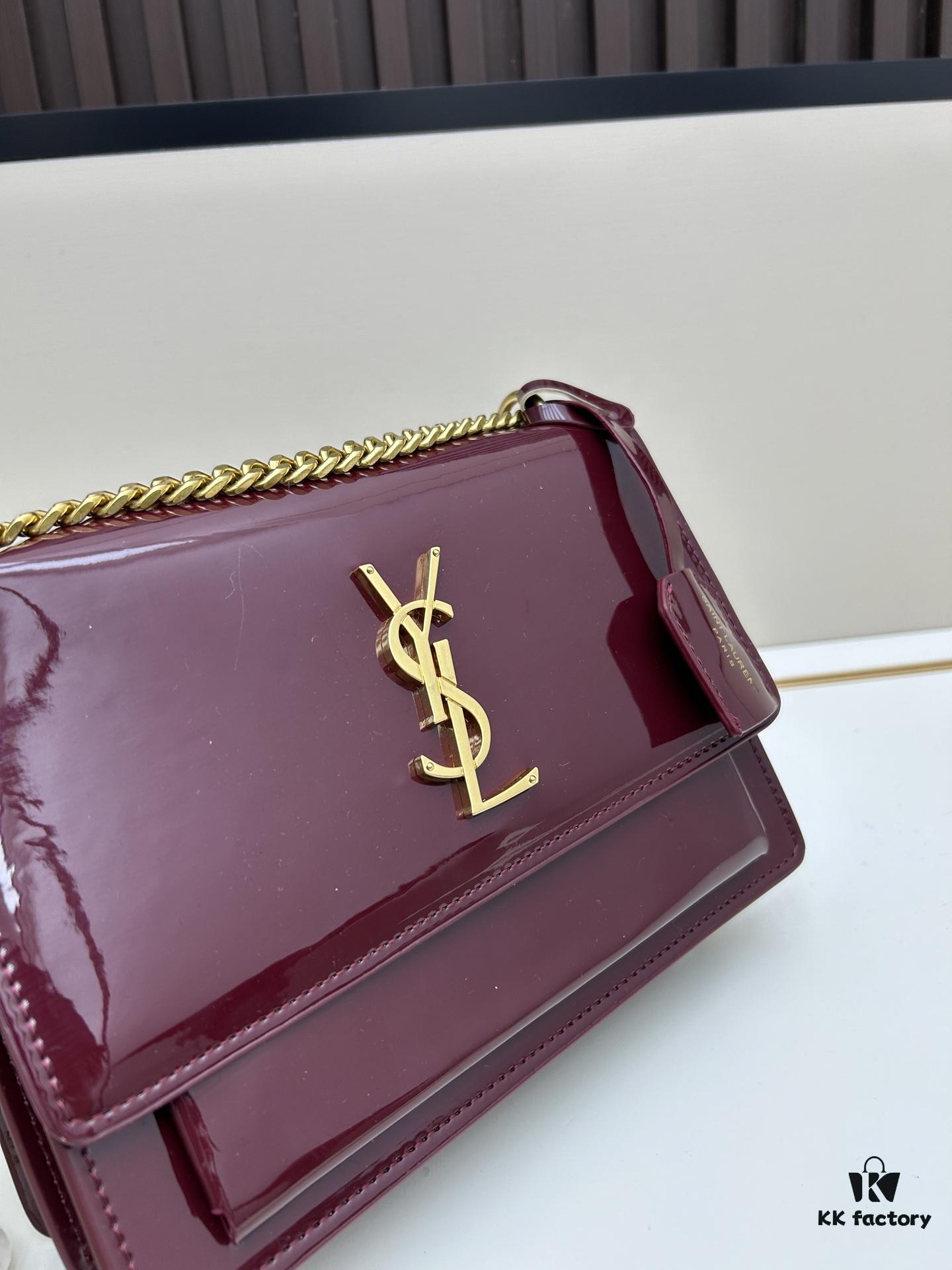 YSL Sunset Bag ✨ Luxurious Patent Leather, Iconic Accordion Design with Black-Gold Elegance