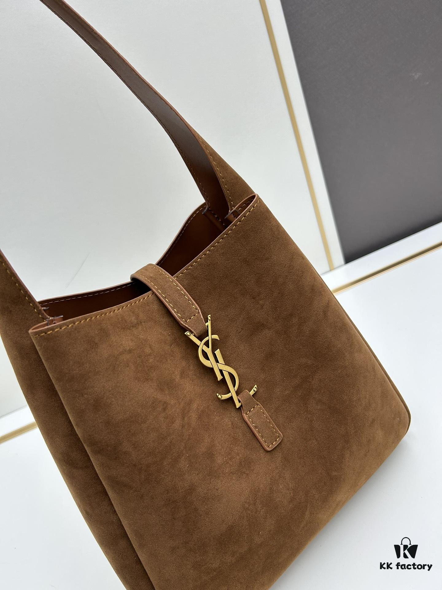 Small New Model with Box – Exquisitely Beautiful Brown-Gold Suede Large Bag, Perfect for Autumn and Winter
