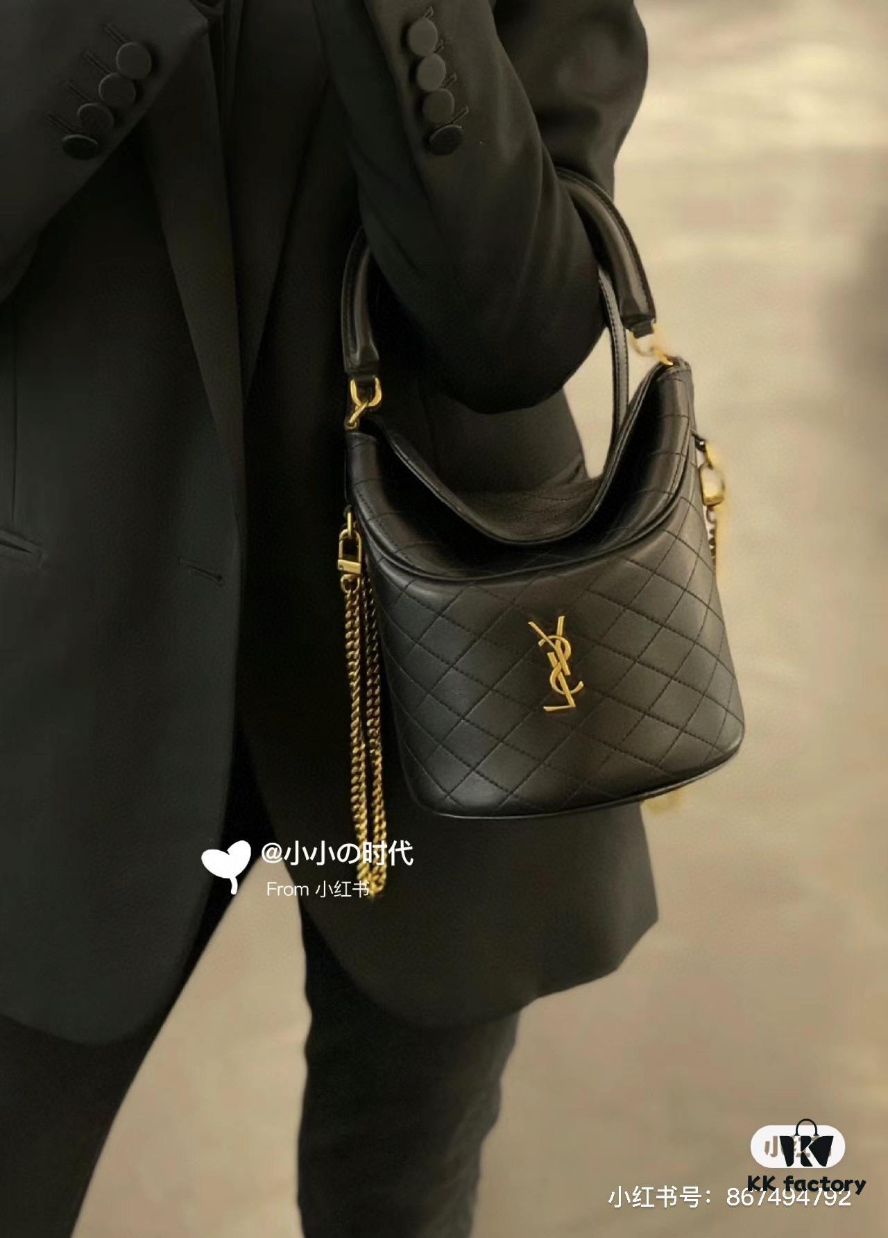 New Arrival with Box 💰 YSL GABY Mini Bucket Bag, Soft Lambskin Crossbody & Handbag, Diamond Quilting Design, Gold Hardware