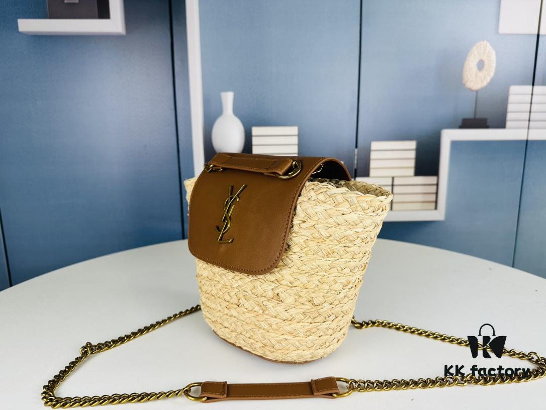 New YSL Straw Woven Tote Bag with Logo Print – Perfect Summer Beach Bag