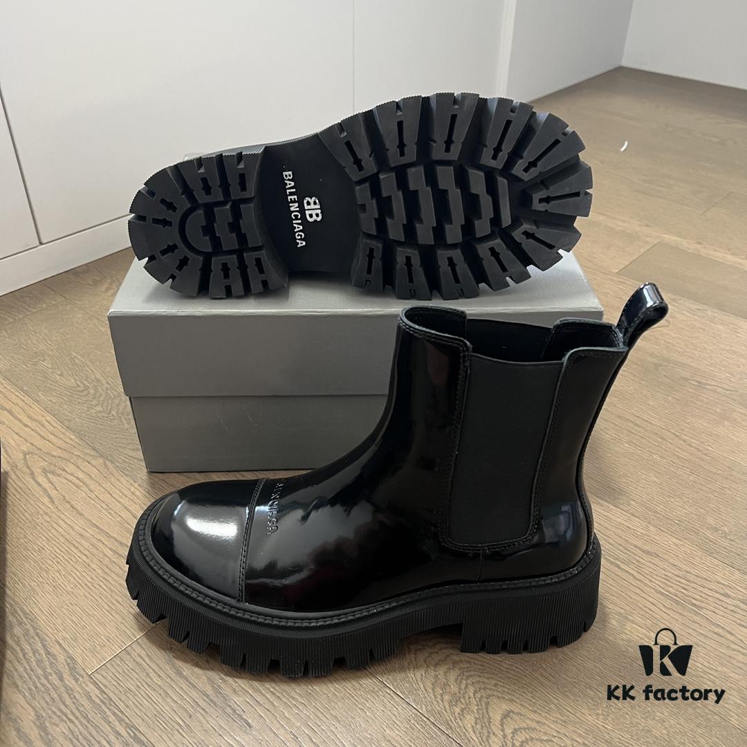 Balenciaga Tractor Outsole Split Pearl Calfskin Thick-Soled Short Boots