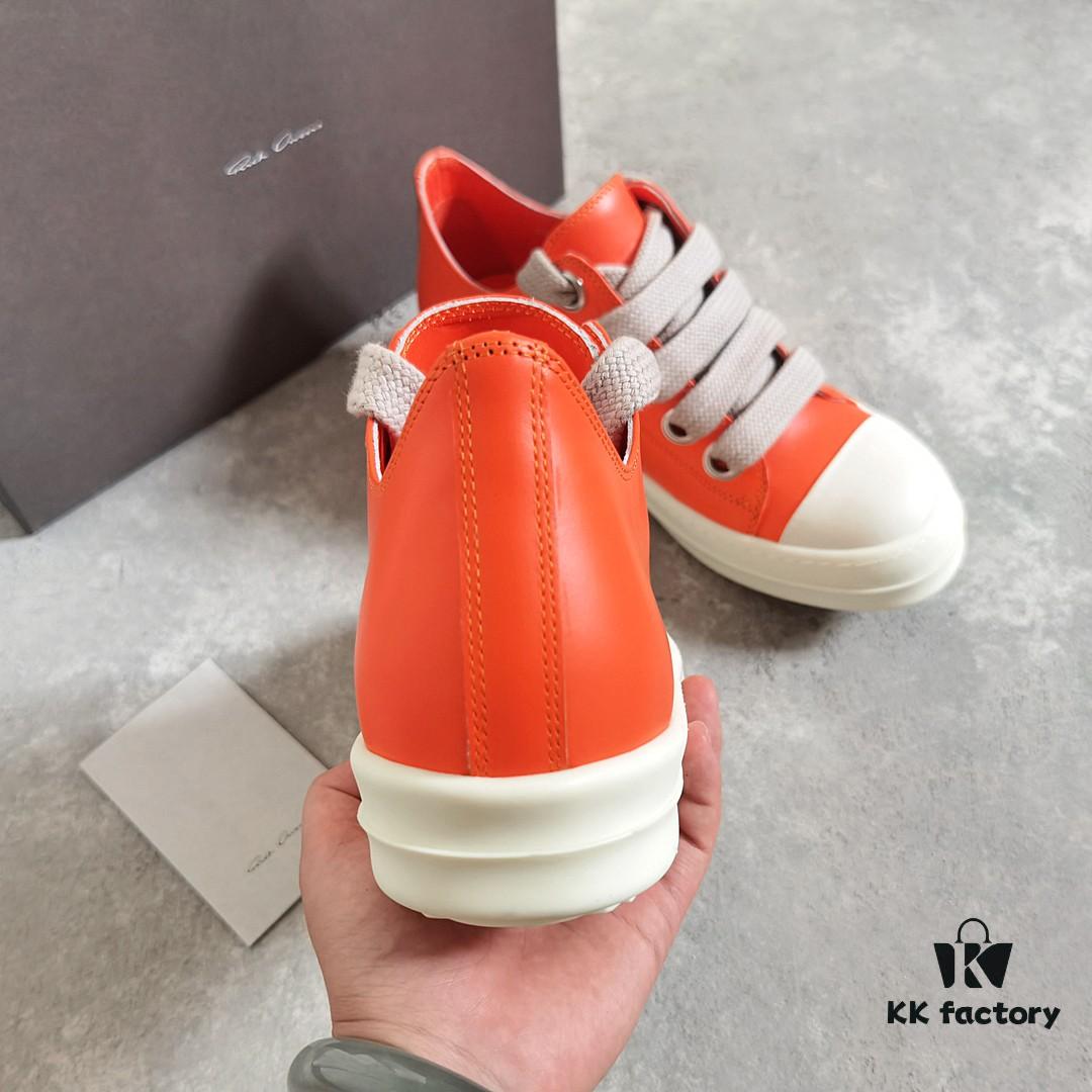 Rick Owens 2022 New Chunky Lace Series - Mainline Orange Low-Cut Leather Lace-Up Shoes