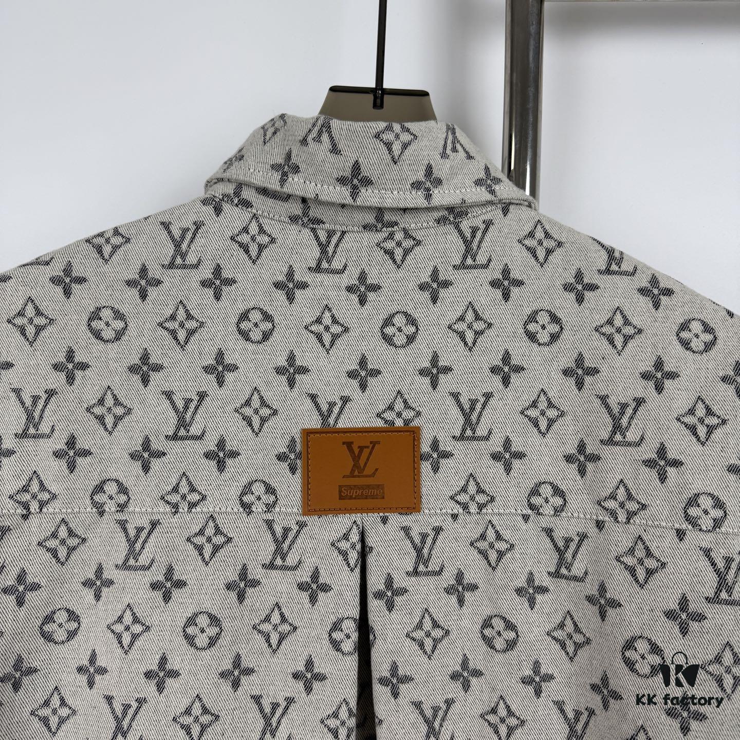 New Louis Vuitton Monogram Jacquard Denim Shirt Unisex Oversized Long Sleeve Jacket