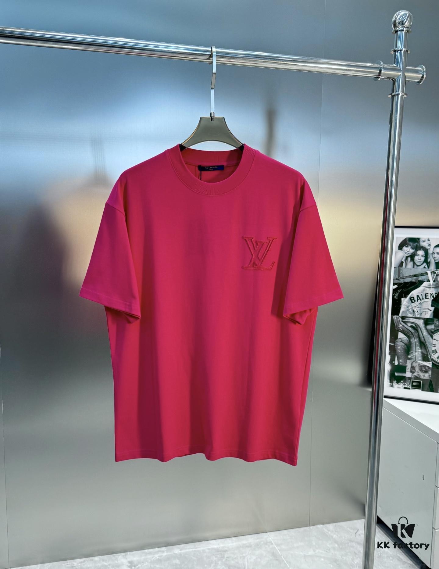 LV-Inspired 25S New Streetwear Short Sleeve T-Shirt, Unisex Design with 3D Embroidered Logo, Premium 40s 260g Cotton Fabric