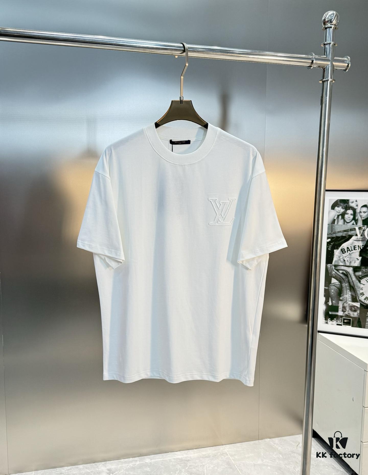 LV-Inspired 25S New Streetwear Short Sleeve T-Shirt, Unisex Design with 3D Embroidered Logo, Premium 40s 260g Cotton Fabric