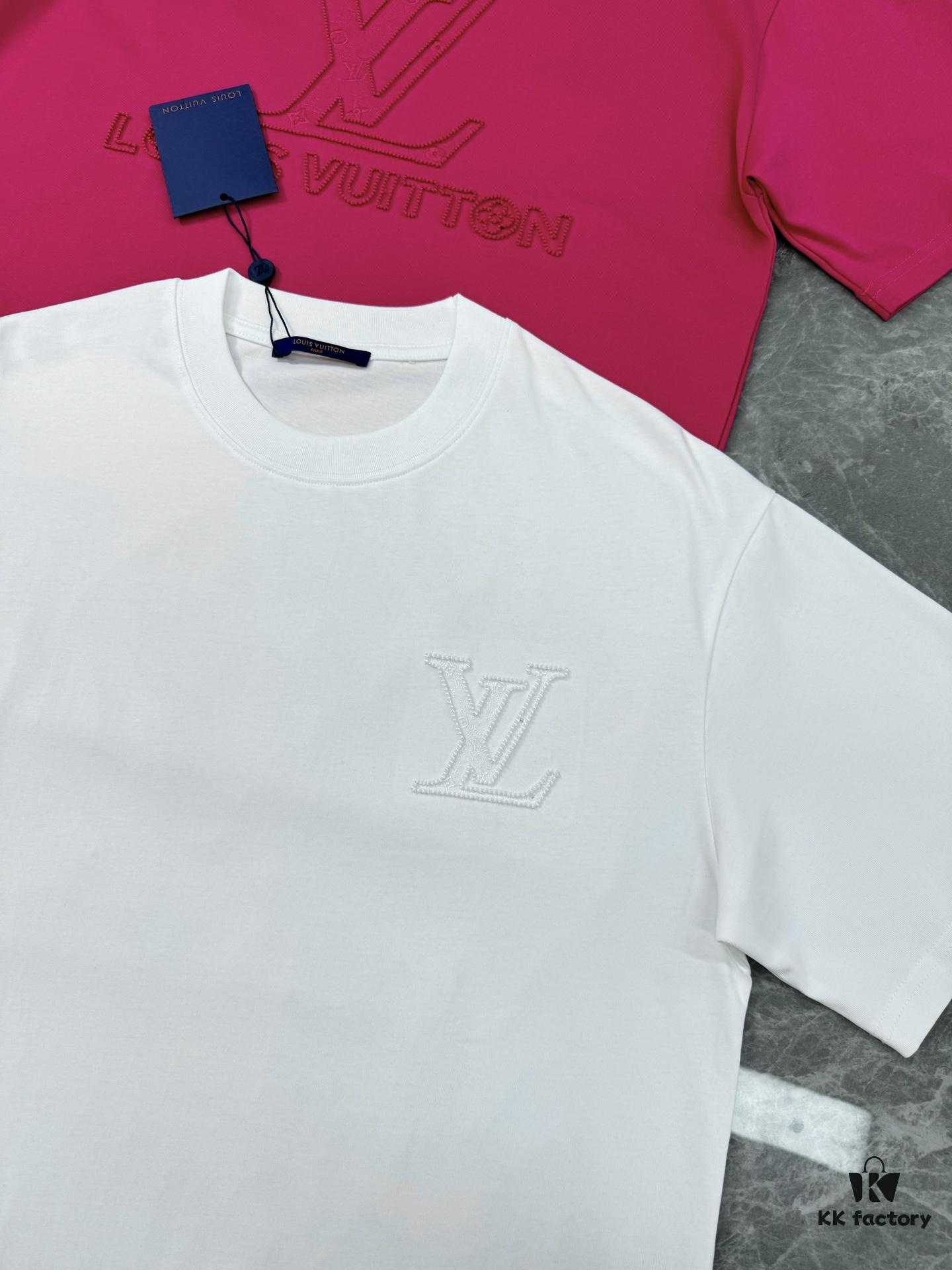 LV-Inspired 25S New Streetwear Short Sleeve T-Shirt, Unisex Design with 3D Embroidered Logo, Premium 40s 260g Cotton Fabric