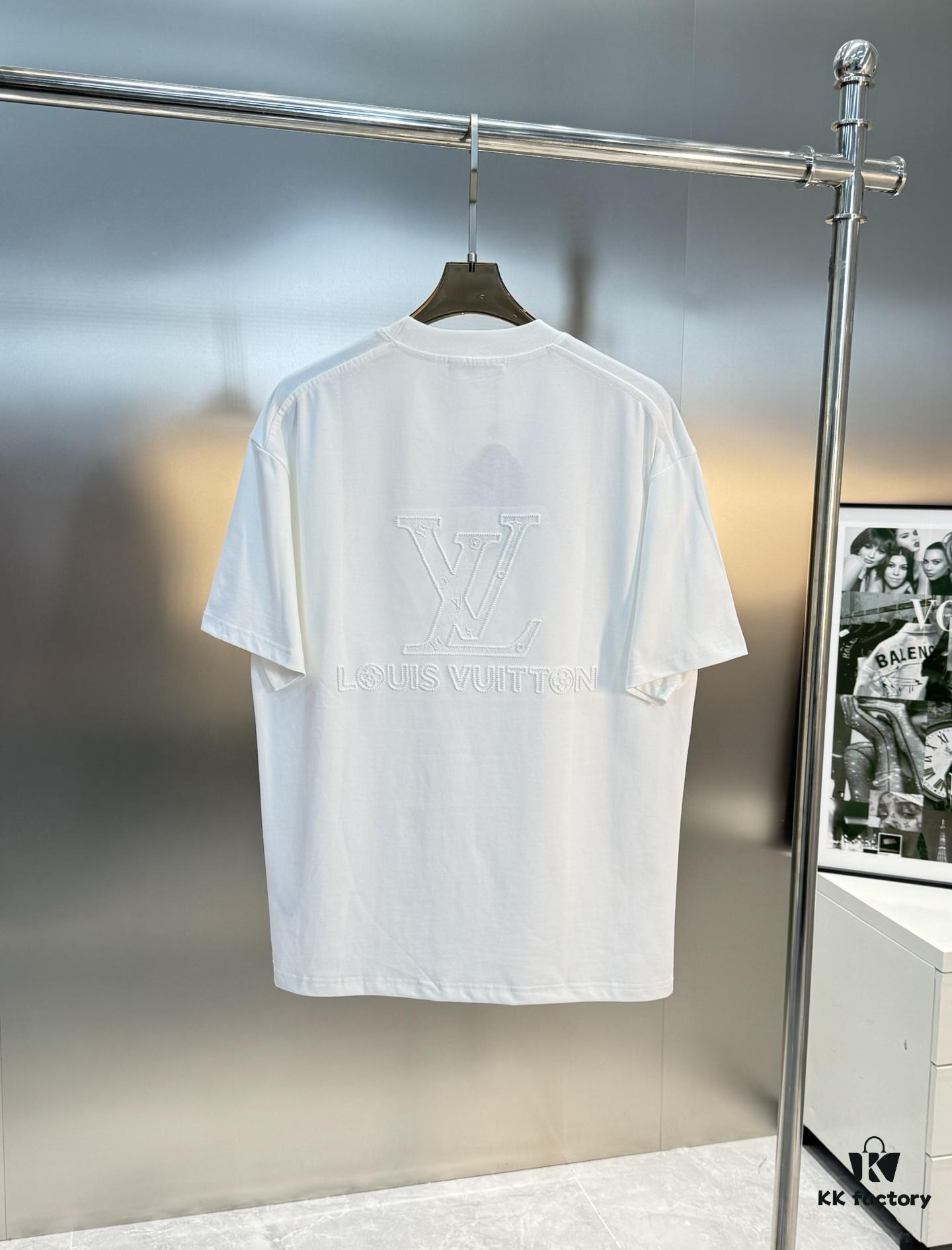 LV-Inspired 25S New Streetwear Short Sleeve T-Shirt, Unisex Design with 3D Embroidered Logo, Premium 40s 260g Cotton Fabric