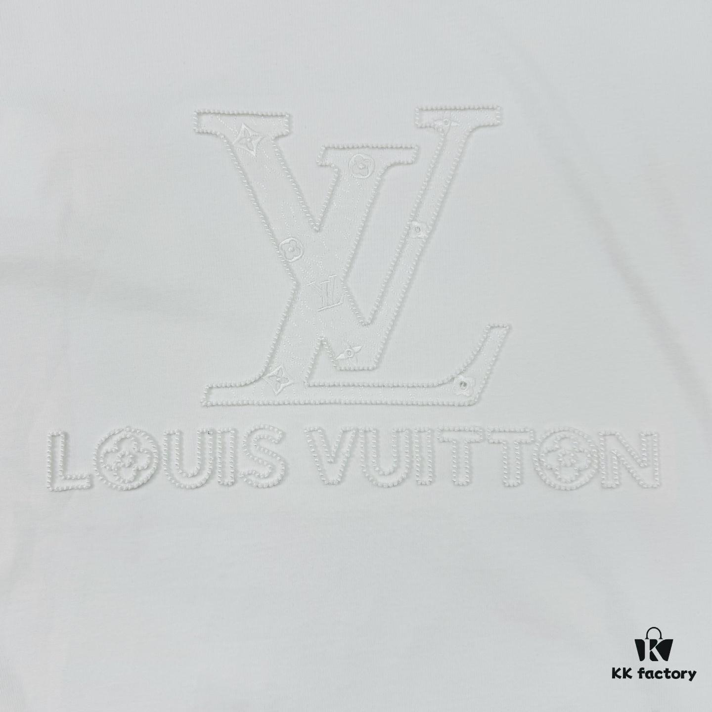 LV-Inspired 25S New Streetwear Short Sleeve T-Shirt, Unisex Design with 3D Embroidered Logo, Premium 40s 260g Cotton Fabric