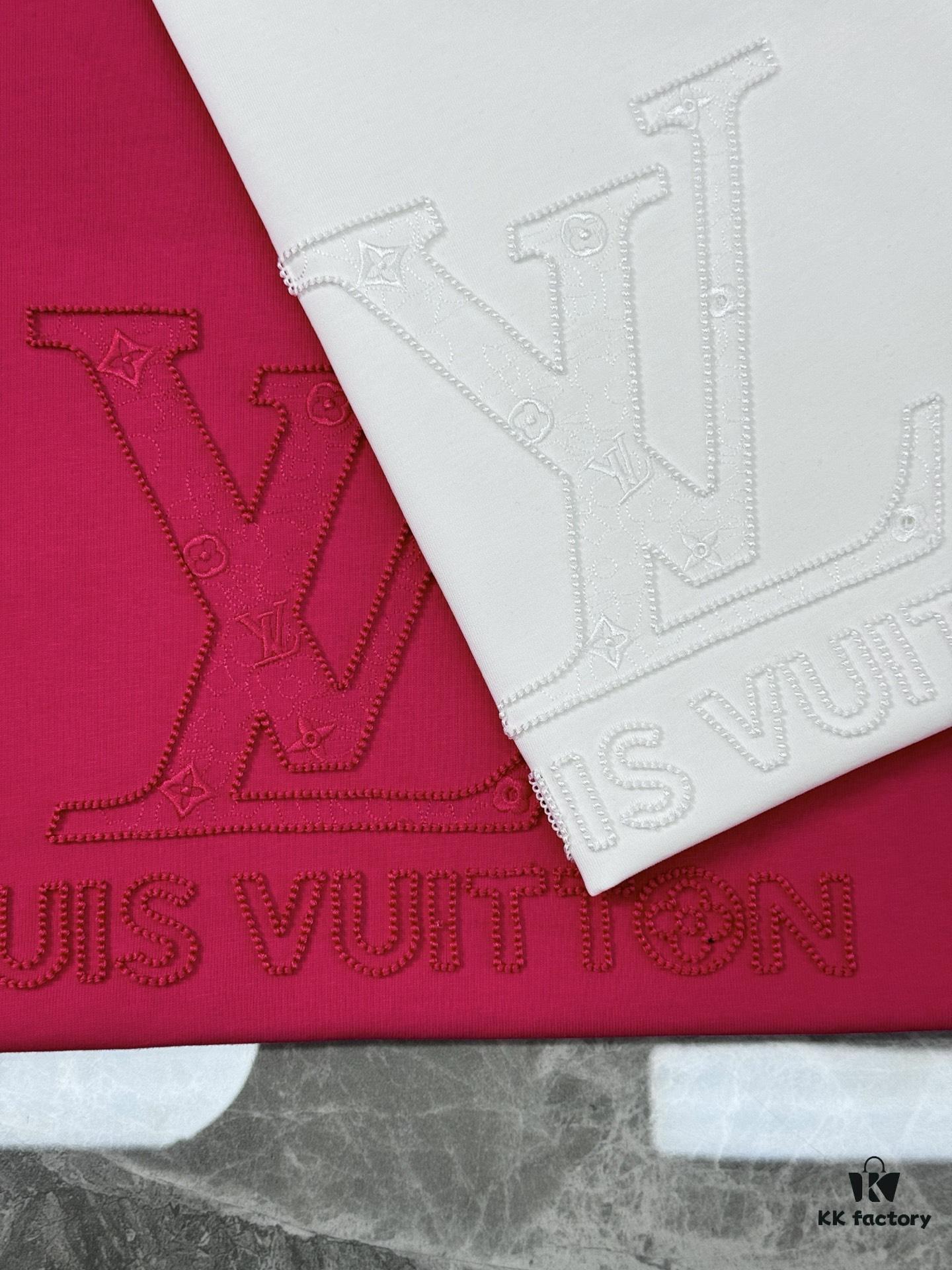 LV-Inspired 25S New Streetwear Short Sleeve T-Shirt, Unisex Design with 3D Embroidered Logo, Premium 40s 260g Cotton Fabric