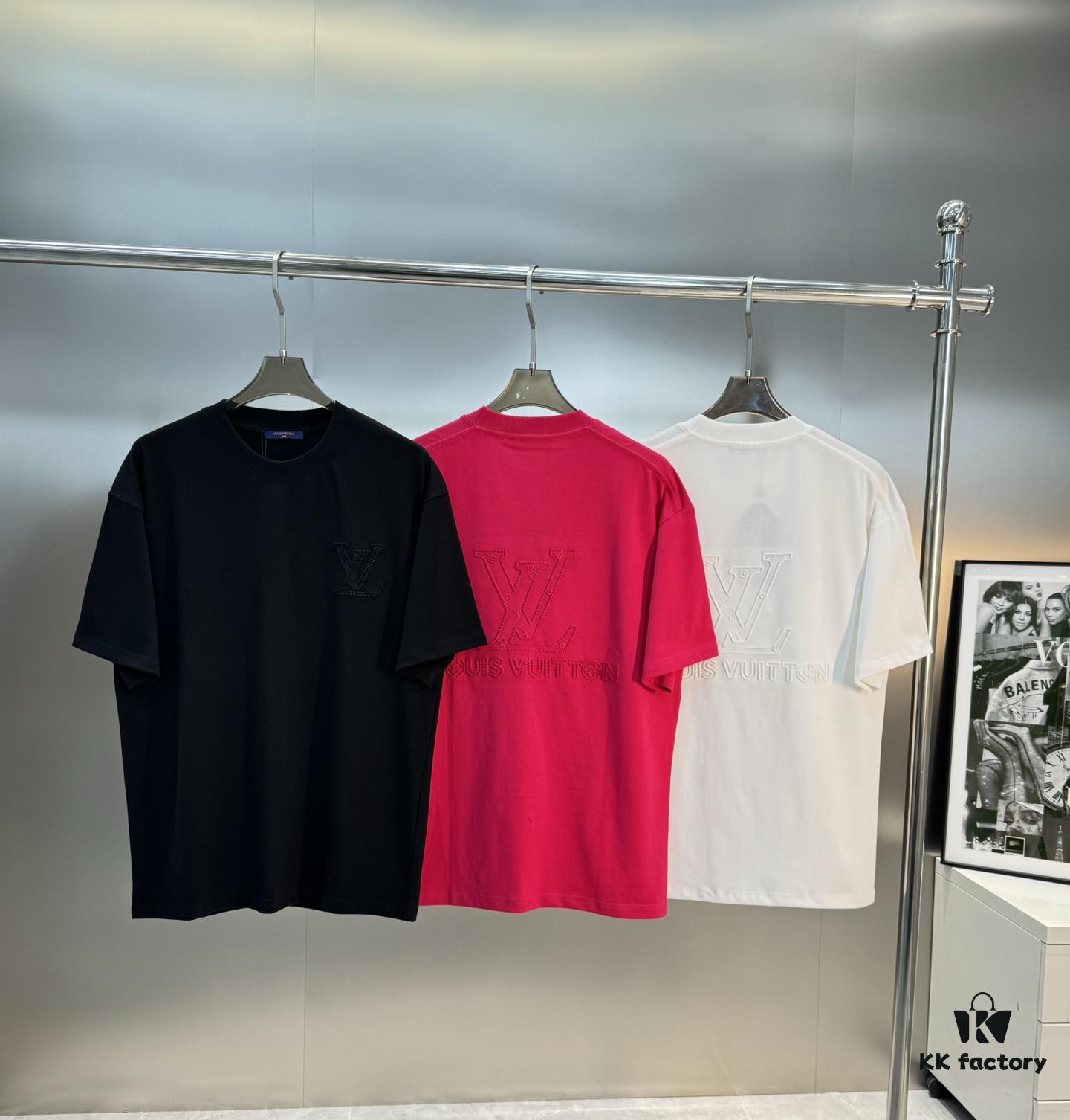 LV Style 25S New Trendy Short Sleeve T-Shirt, Unisex Design with 3D Embroidered Logo, Premium 40'S 260G Cotton Fabric