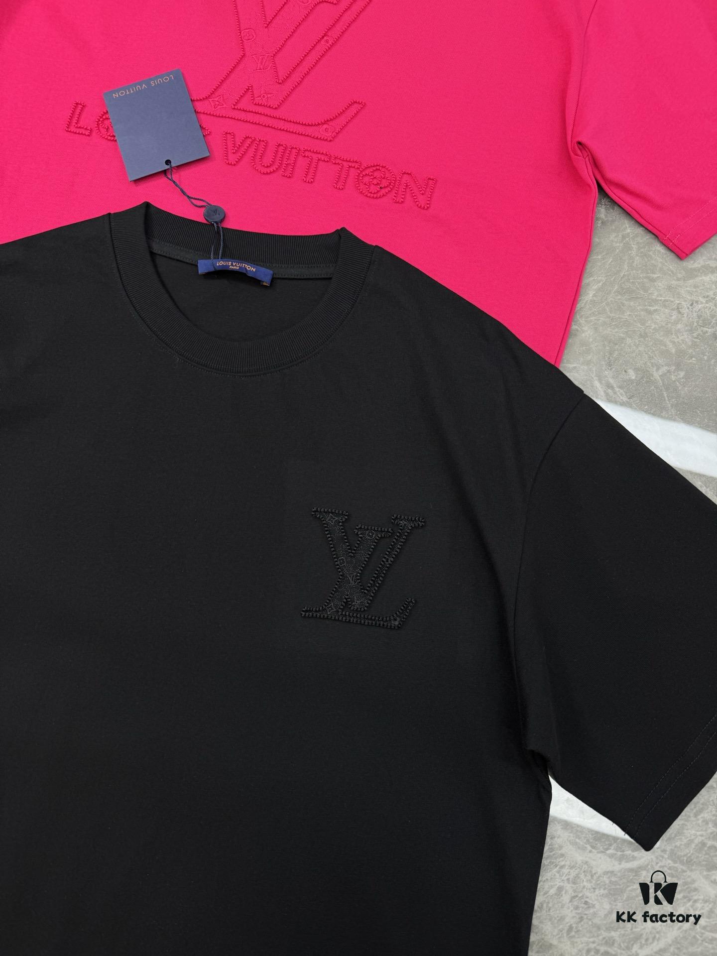 LV Style 25S New Trendy Short Sleeve T-Shirt, Unisex Design with 3D Embroidered Logo, Premium 40'S 260G Cotton Fabric