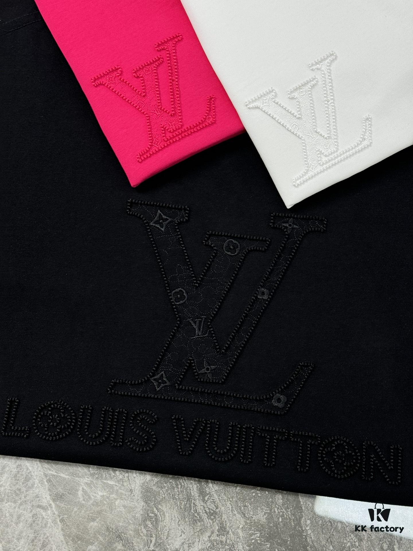 LV Style 25S New Trendy Short Sleeve T-Shirt, Unisex Design with 3D Embroidered Logo, Premium 40'S 260G Cotton Fabric