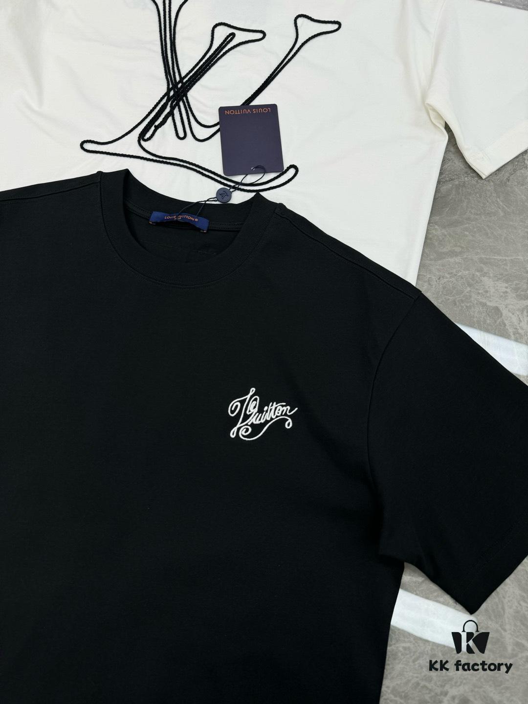 Donkey Brand 25S New Streetwear T-Shirt Unisex – Heavy Embroidery Recommended! 260g Pure Cotton Fabric with 3D Embroidered Logo on Chest, Back Design Inspired by Classic LV Texture, Full Labels Included