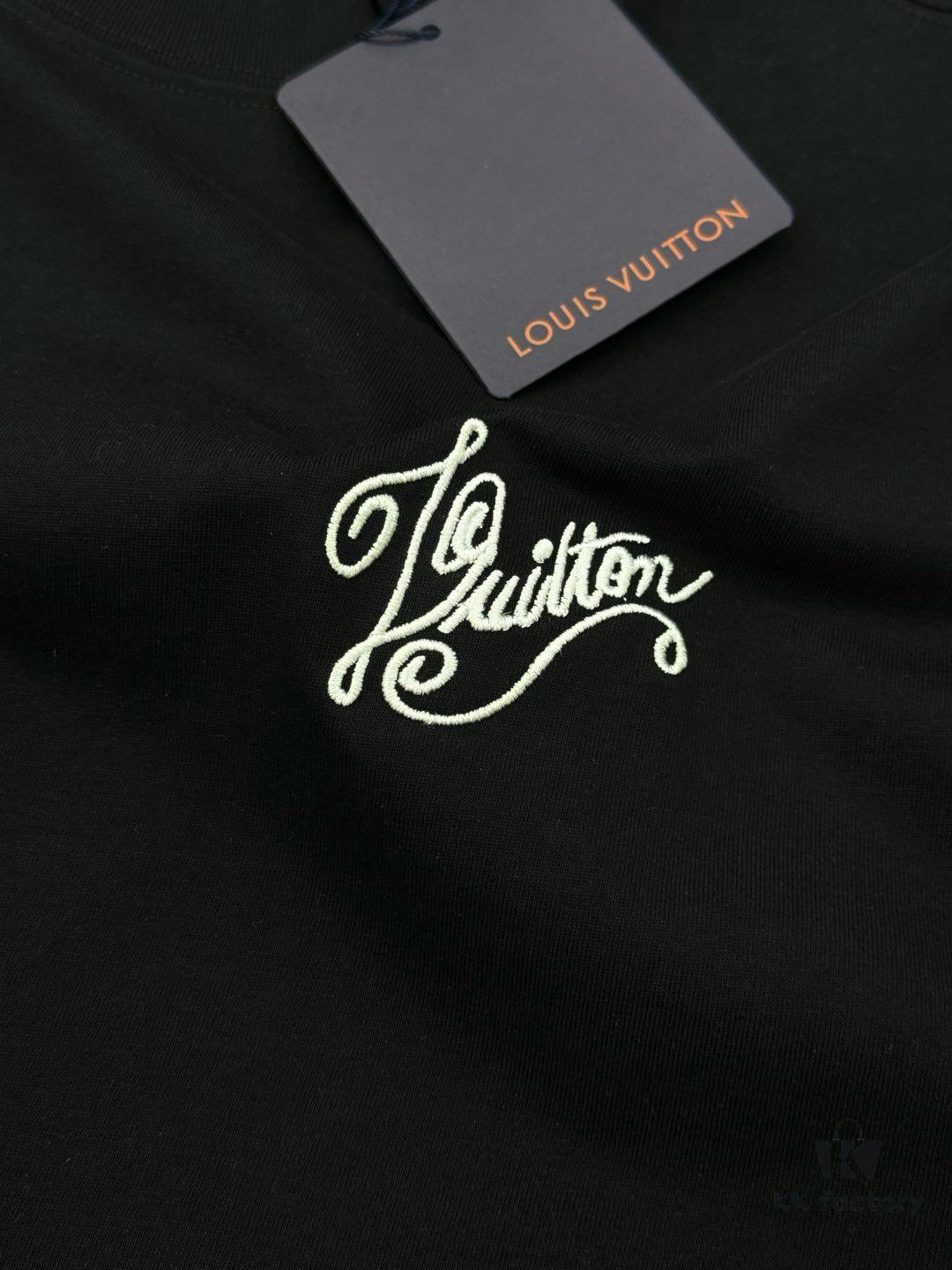 Donkey Brand 25S New Streetwear T-Shirt Unisex – Heavy Embroidery Recommended! 260g Pure Cotton Fabric with 3D Embroidered Logo on Chest, Back Design Inspired by Classic LV Texture, Full Labels Included