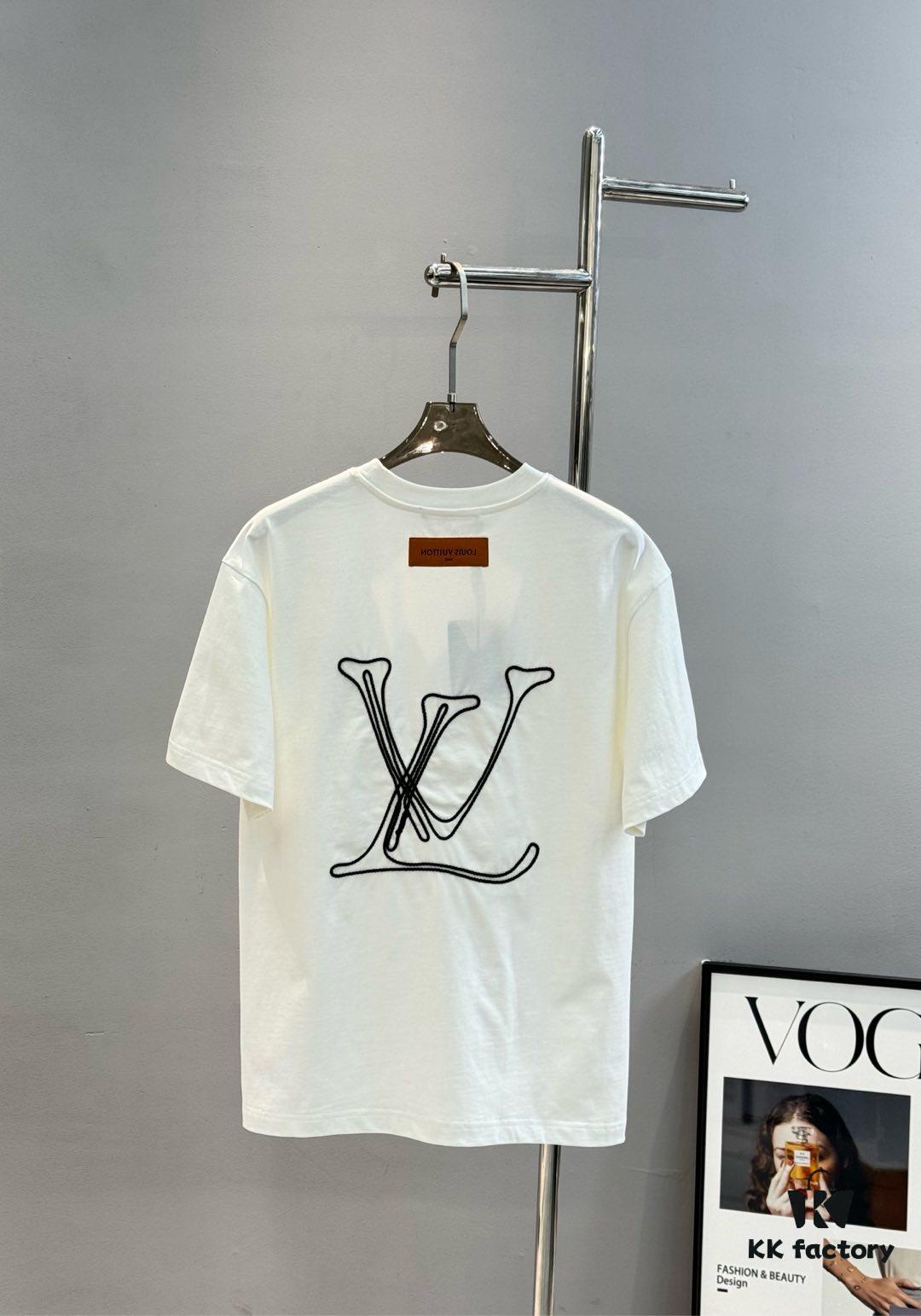 Donkey Brand 25S New Streetwear T-Shirt Unisex – Heavy Embroidery Recommended! 260g Pure Cotton Fabric with 3D Embroidered Logo on Chest, Back Design Inspired by Classic LV Texture, Full Labels Included