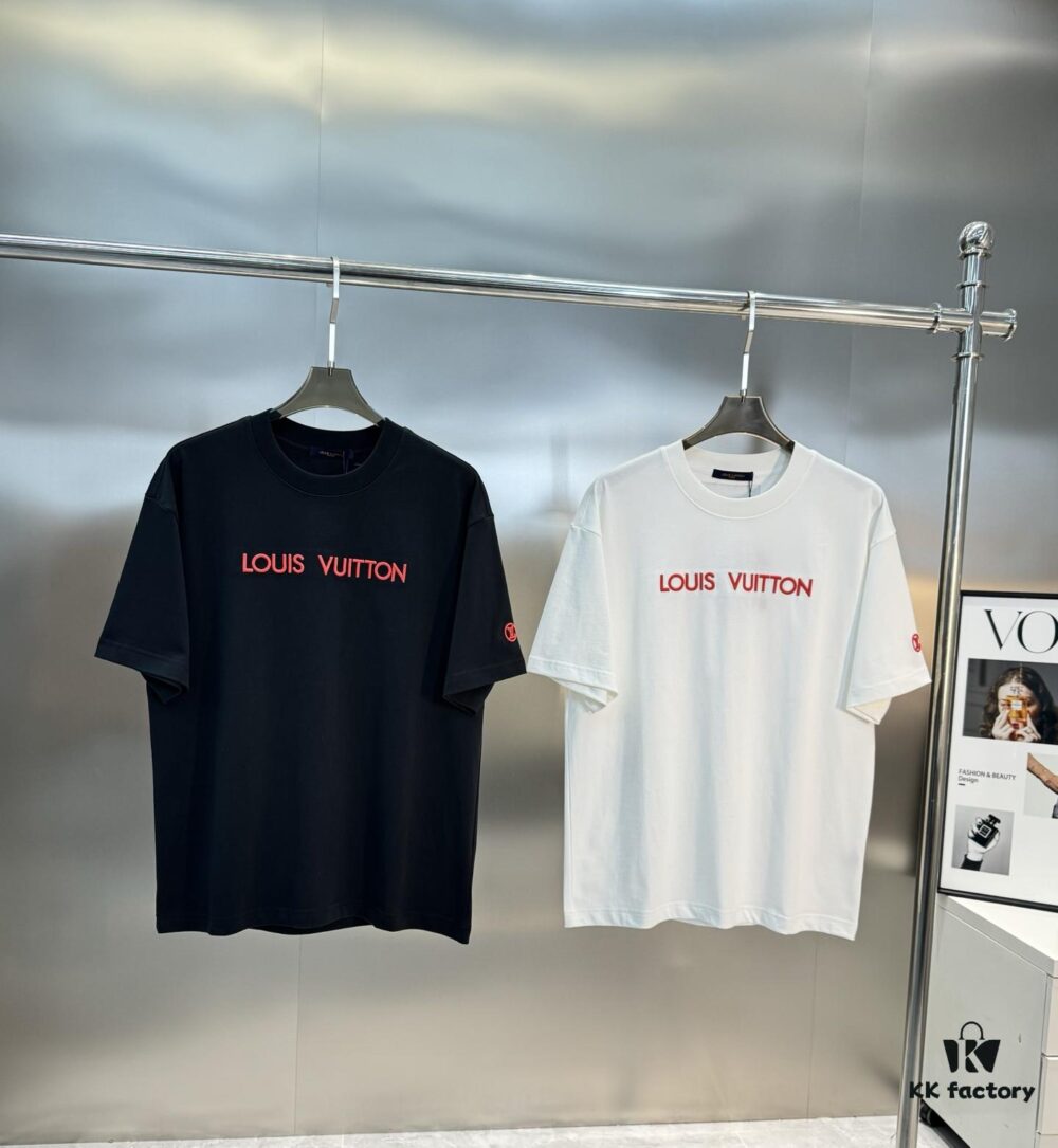 LV-Inspired 2025 New Fashion Short Sleeve T-Shirt, Unisex Design with 3D Embroidered Logo, Premium 40-Single 260g Cotton Fabric, Stylish and Highly Recognizable