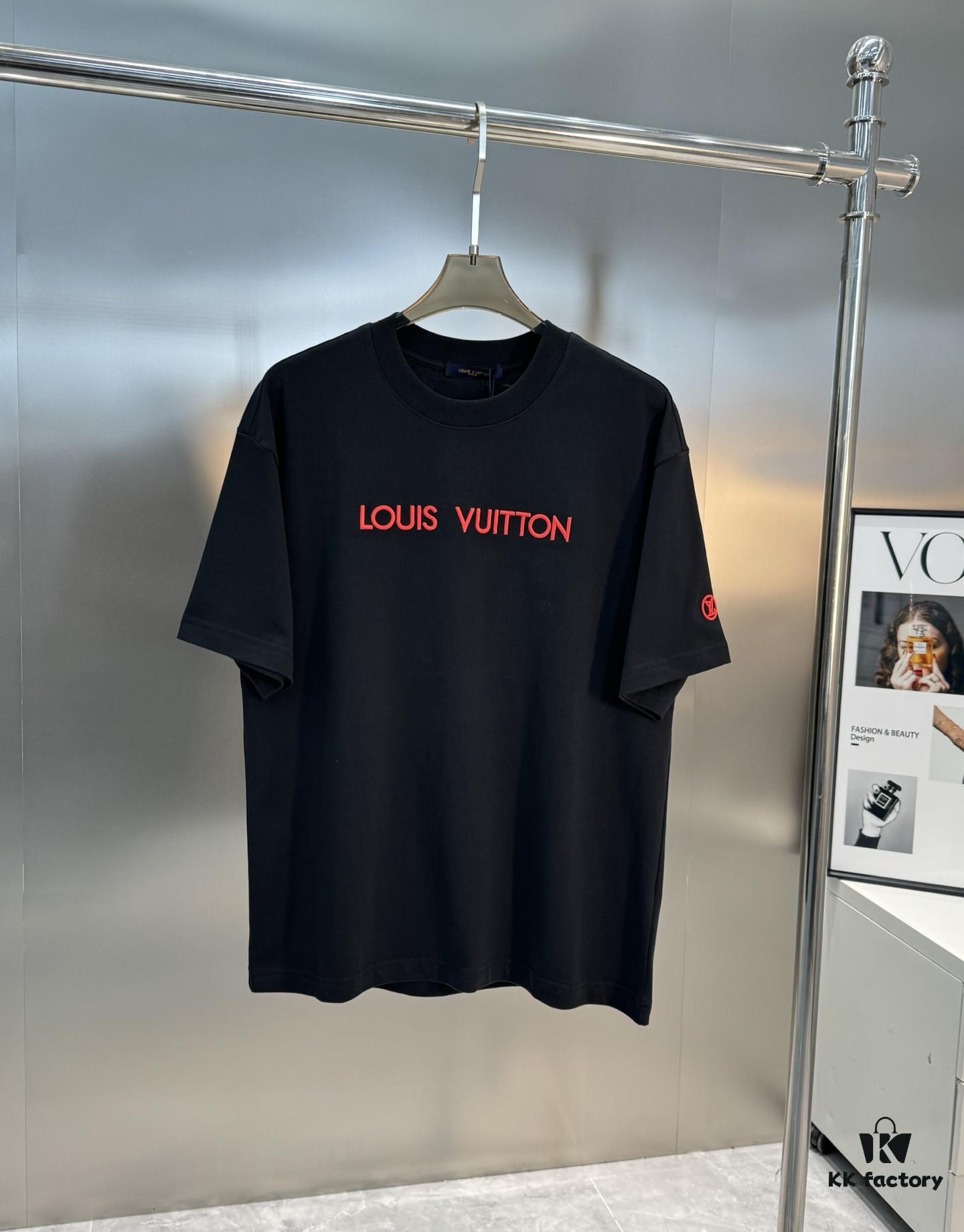 LV-Inspired 2025 New Fashion Short Sleeve T-Shirt, Unisex Design with 3D Embroidered Logo, Premium 40-Single 260g Cotton Fabric, Stylish and Highly Recognizable