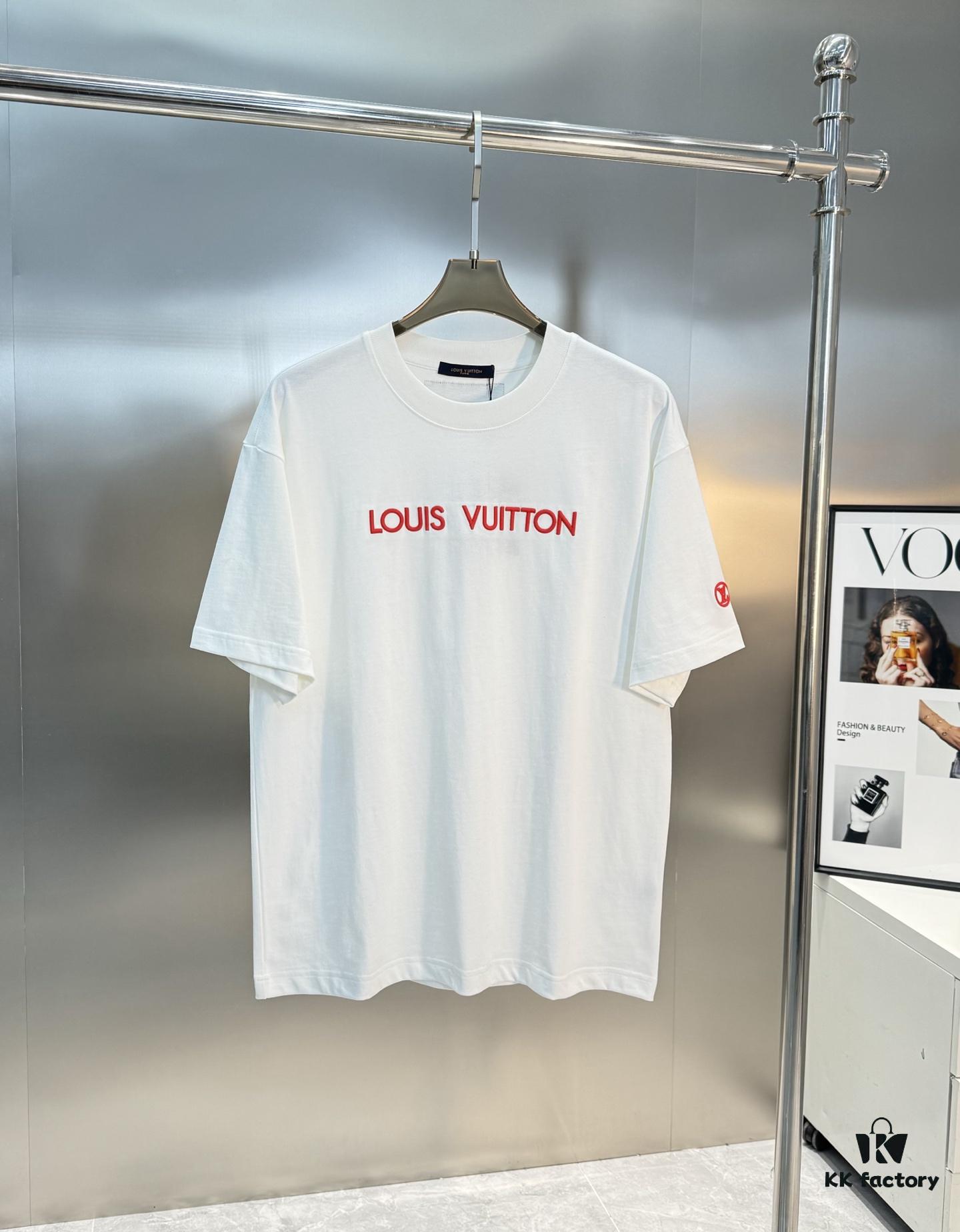 LV-Inspired 2025 New Fashion Short Sleeve T-Shirt, Unisex Design with 3D Embroidered Logo, Premium 40-Single 260g Cotton Fabric, Stylish and Highly Recognizable