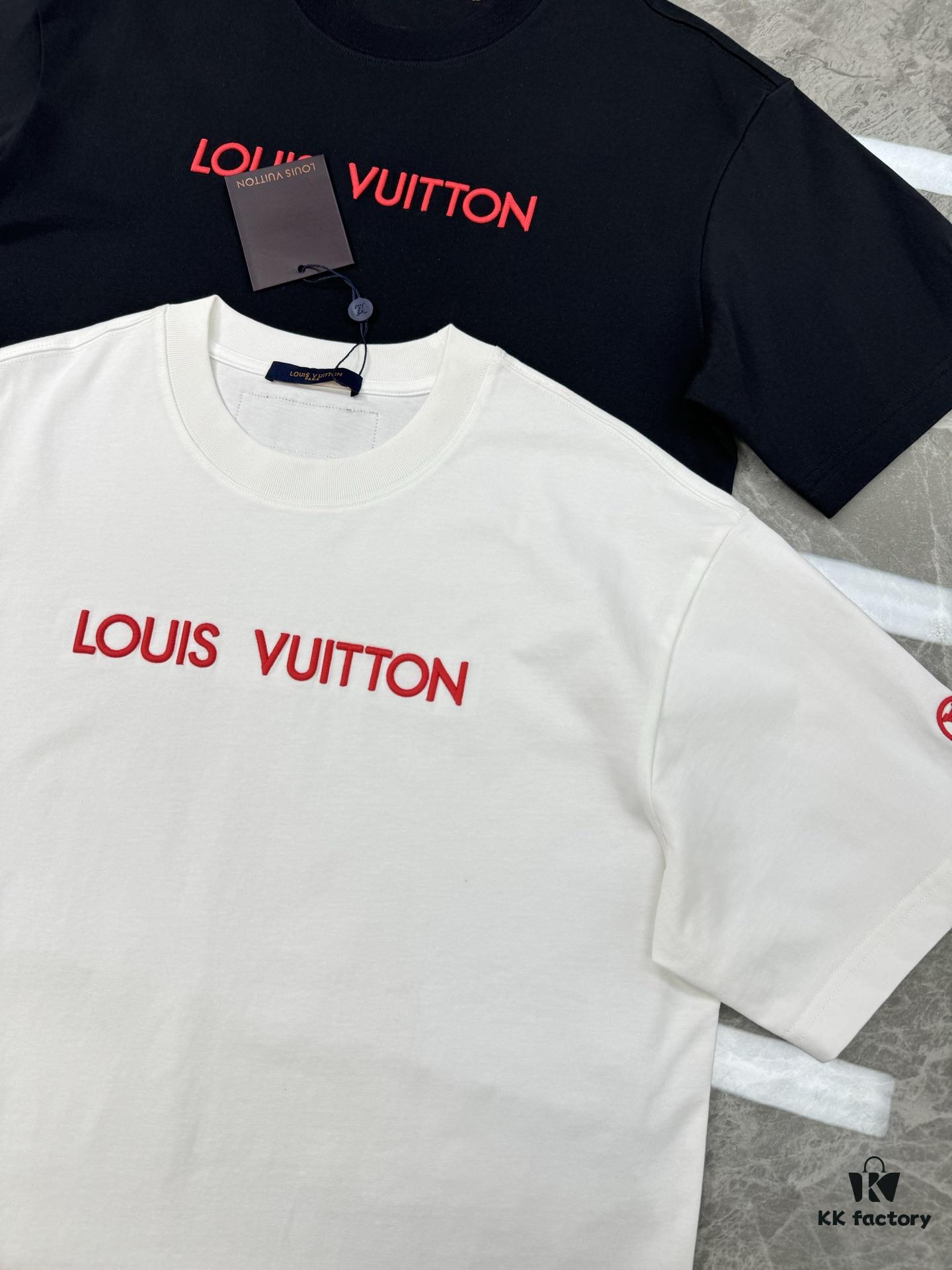 LV-Inspired 2025 New Fashion Short Sleeve T-Shirt, Unisex Design with 3D Embroidered Logo, Premium 40-Single 260g Cotton Fabric, Stylish and Highly Recognizable