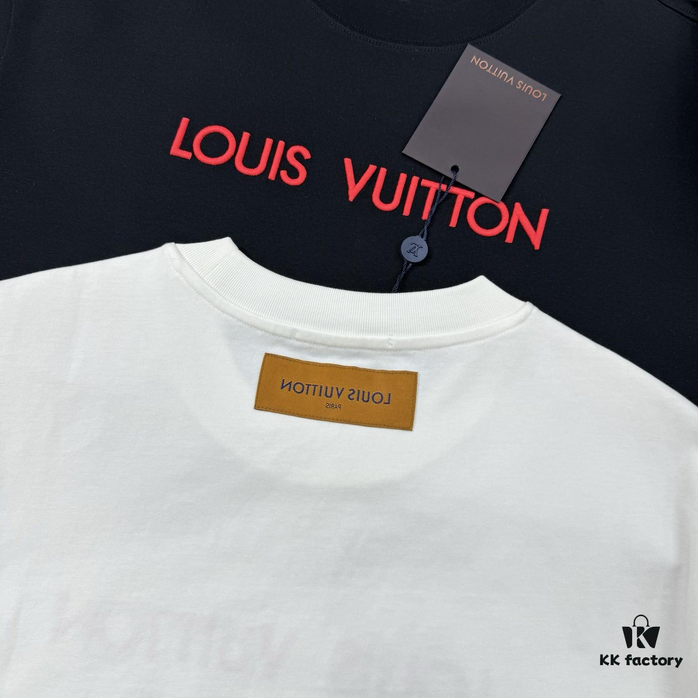 LV-Inspired 2025 New Fashion Short Sleeve T-Shirt, Unisex Design with 3D Embroidered Logo, Premium 40-Single 260g Cotton Fabric, Stylish and Highly Recognizable