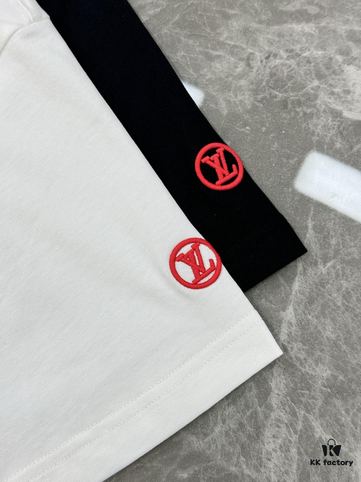 LV-Inspired 2025 New Fashion Short Sleeve T-Shirt, Unisex Design with 3D Embroidered Logo, Premium 40-Single 260g Cotton Fabric, Stylish and Highly Recognizable