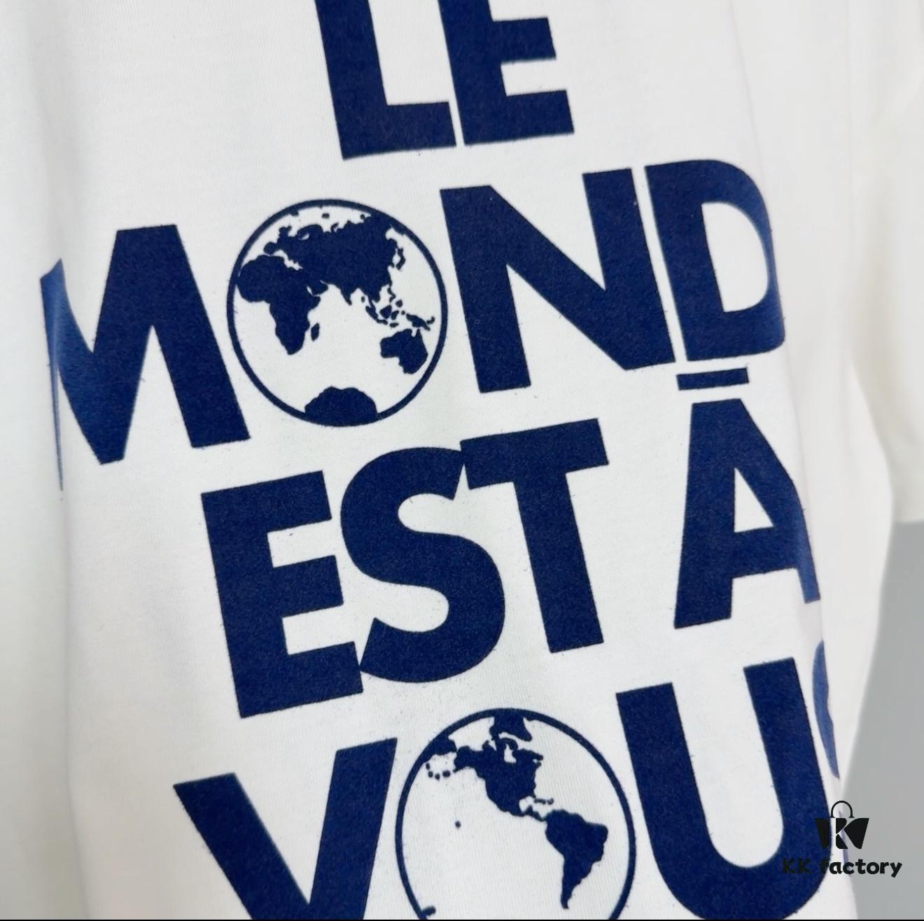 1V 25ss New Cotton T-Shirt Featuring 'Le Monde Est À Vous' on Front